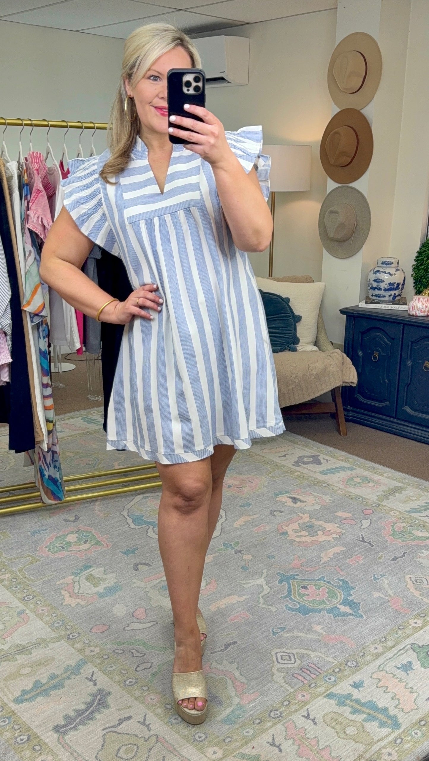 Wonderful Day Stripe Flutter Sleeve Dress