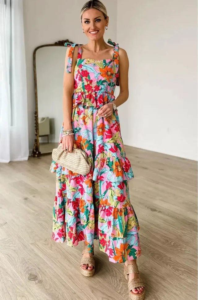 Floral Print Ruffle Tier Maxi Dress