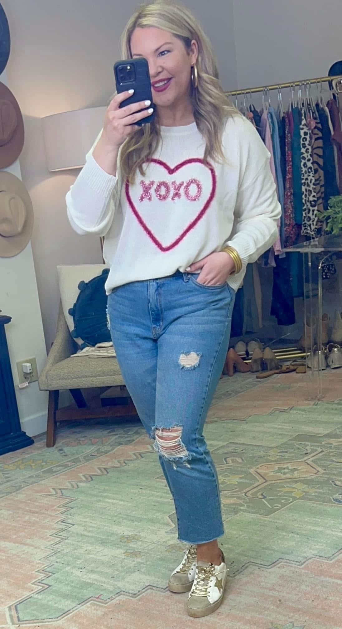 XOXO Heart Puff Script Sweater