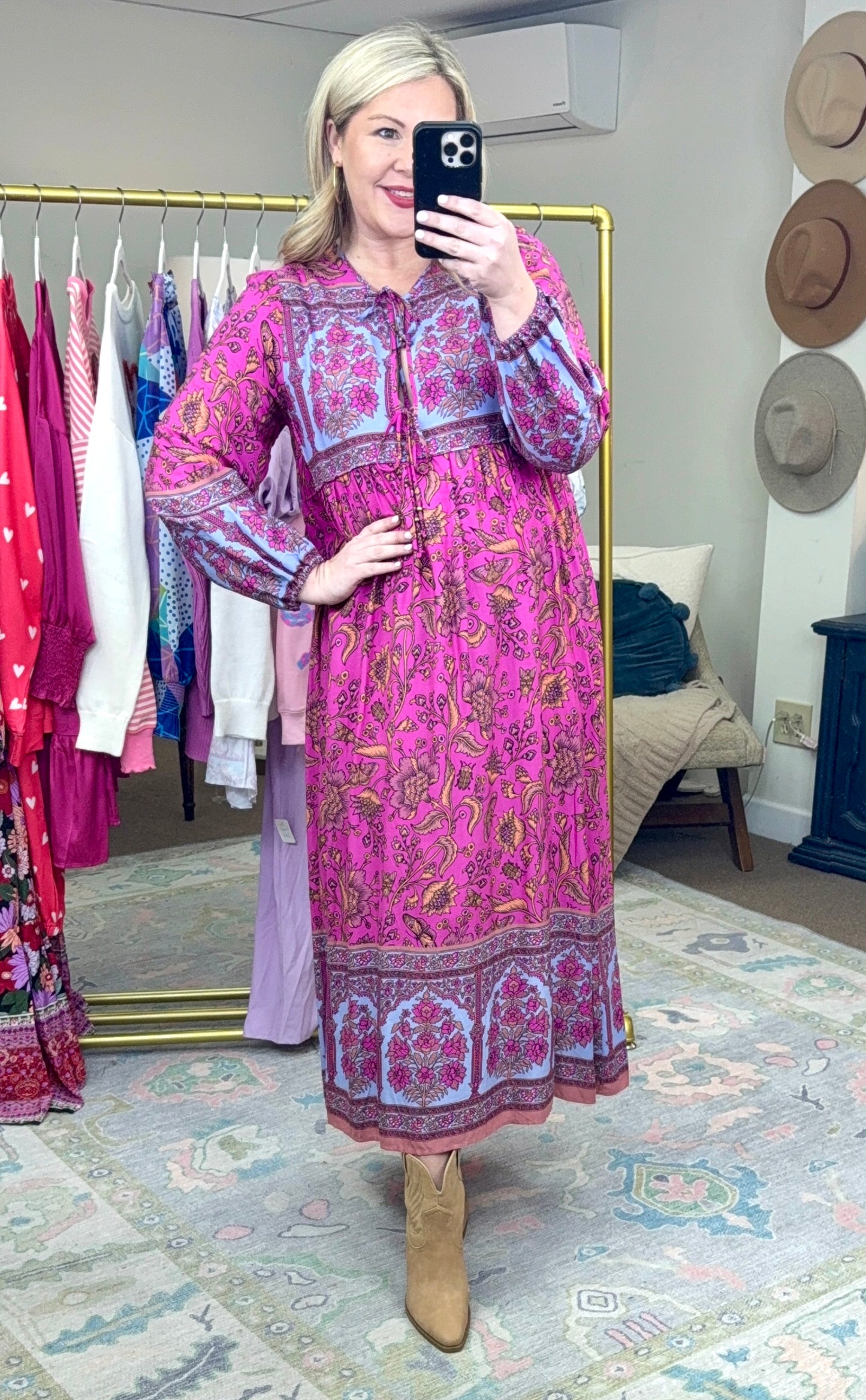 Pink Boho Print Maxi Dress