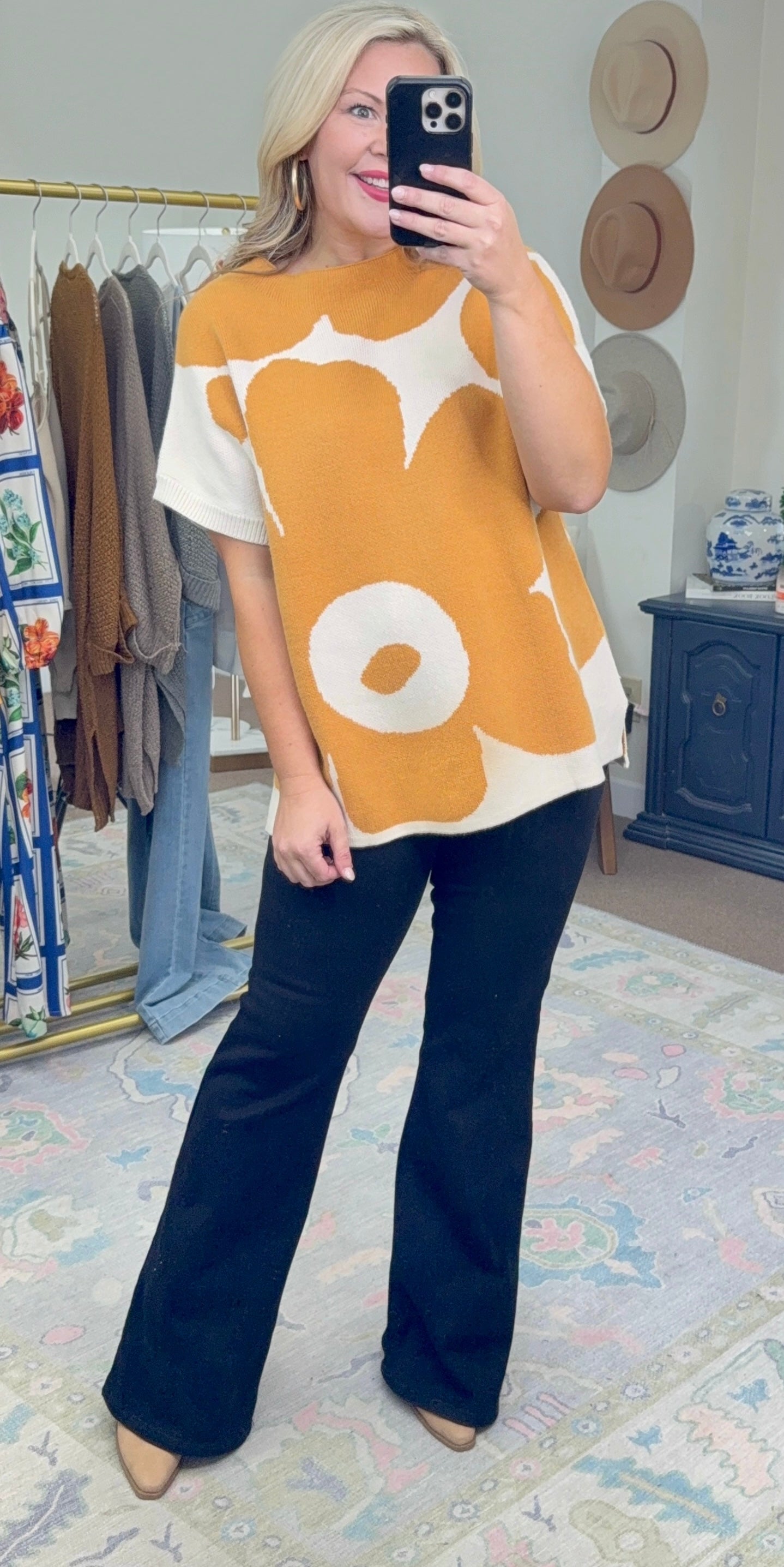 Golden Foliage Knit Tunic Top