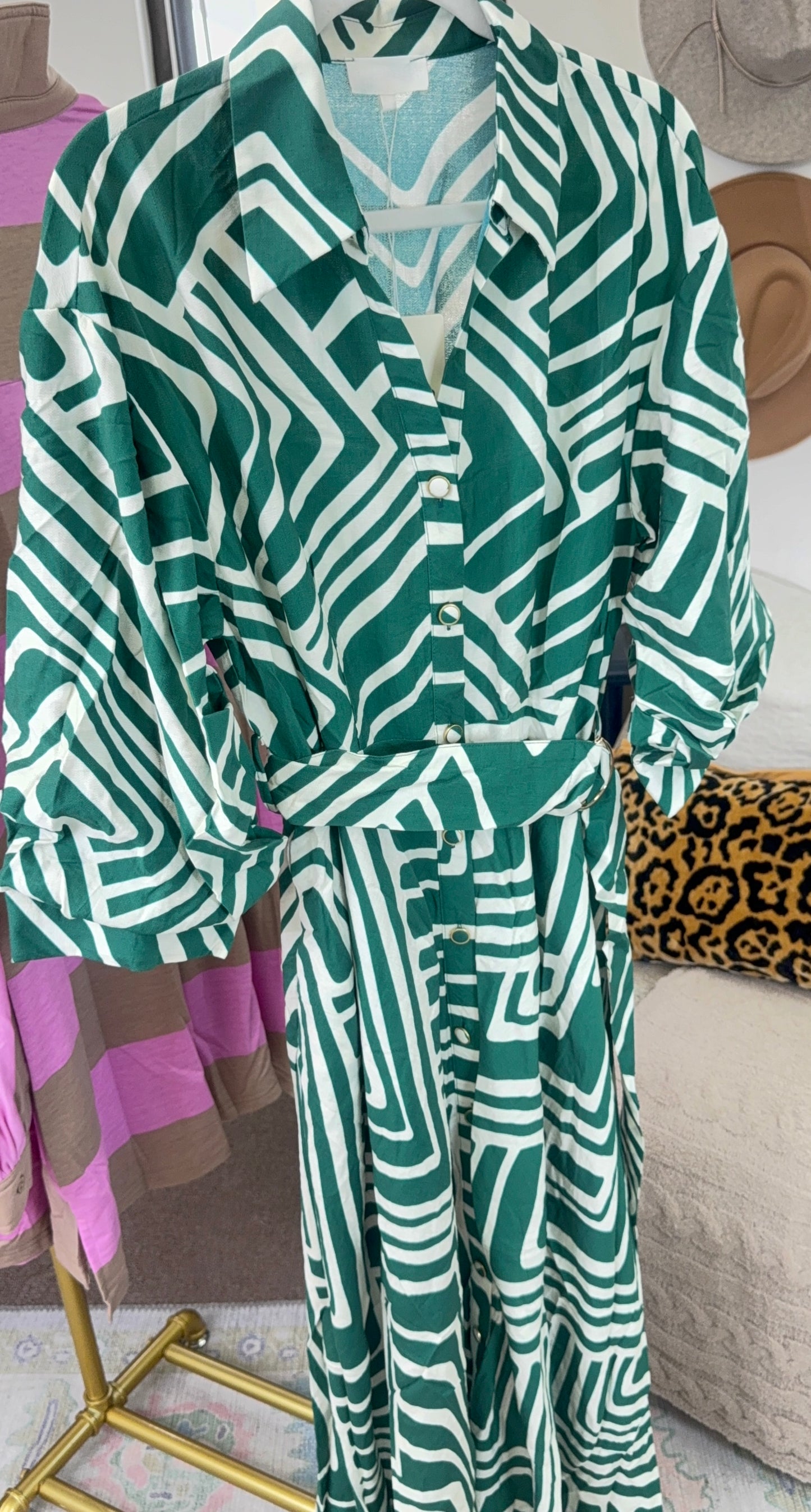 Geo & Behold Belted Midi Dress