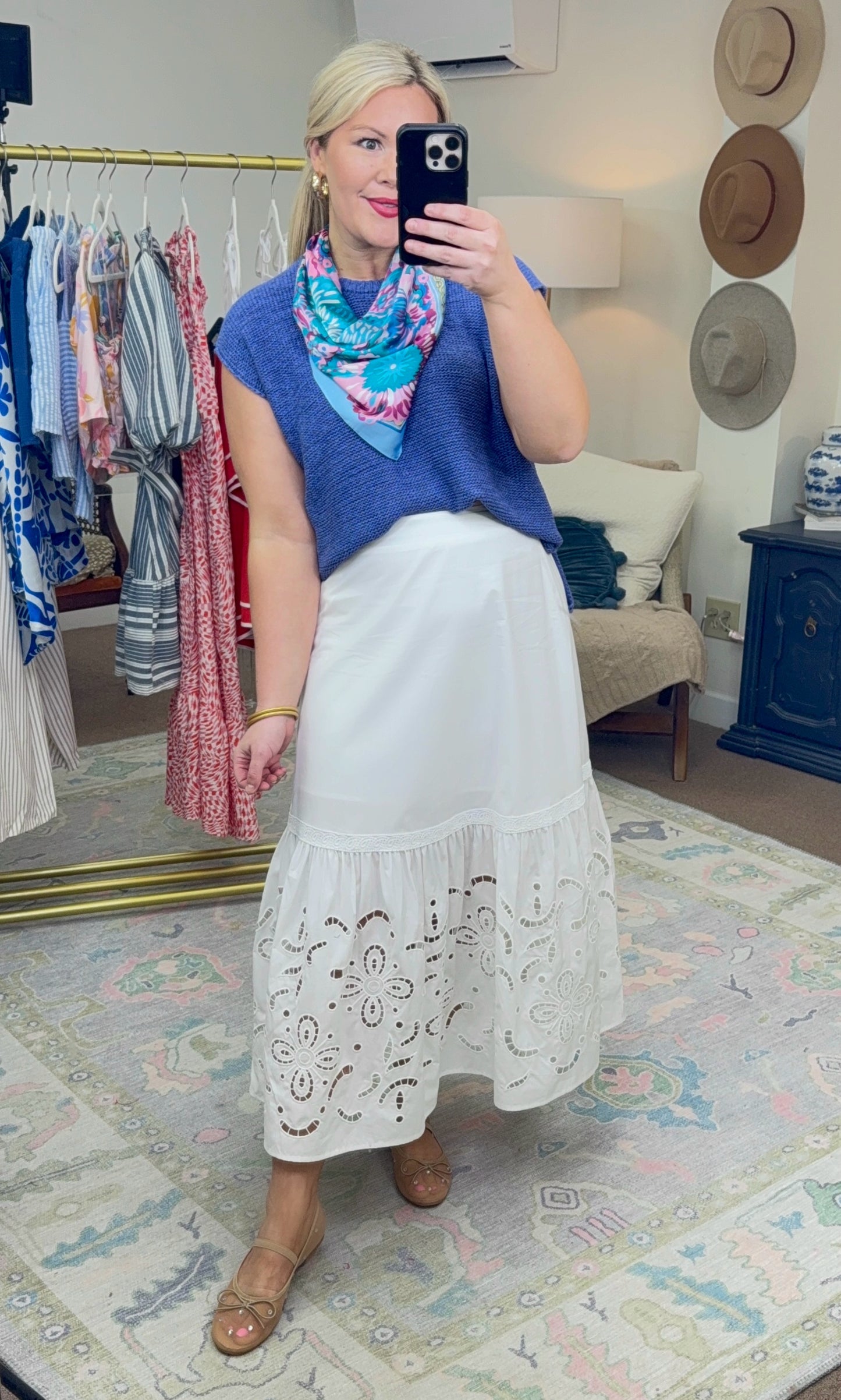 Moon River Embroidered Eyelet Flounce Skirt