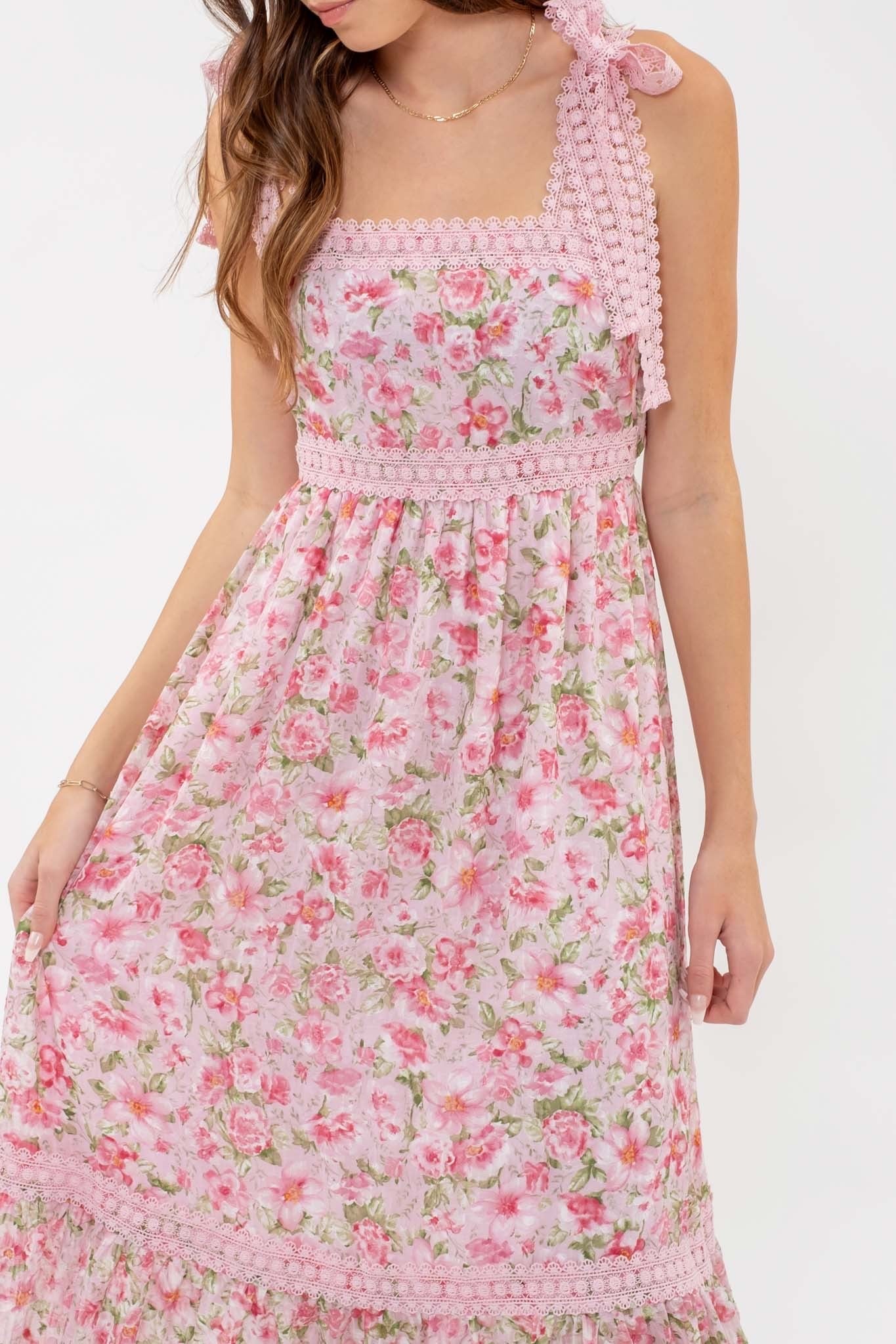 Fresh Florals Tie Strap Maxi Dress