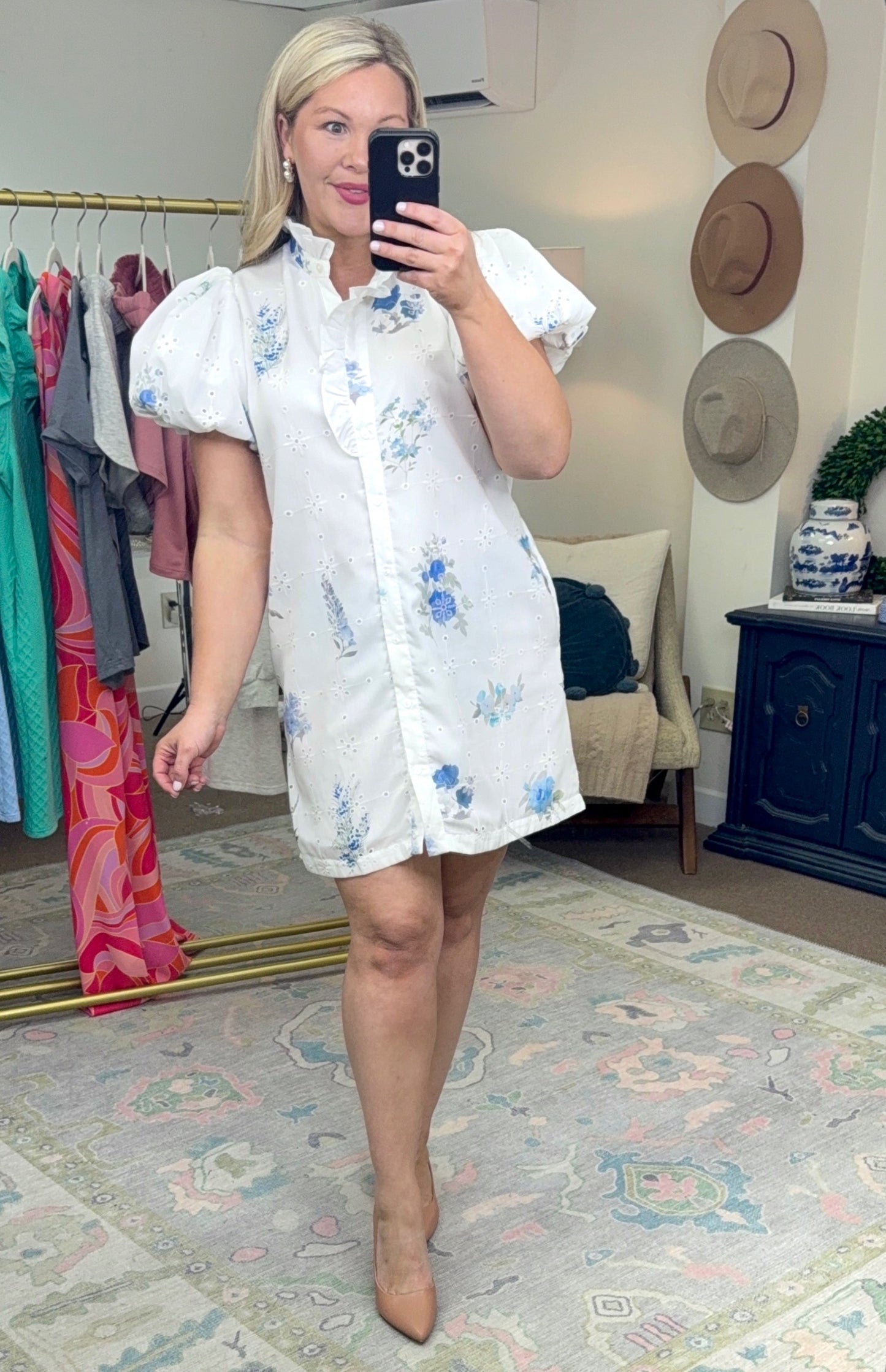 Garden Party Floral Print Eyelet Dress