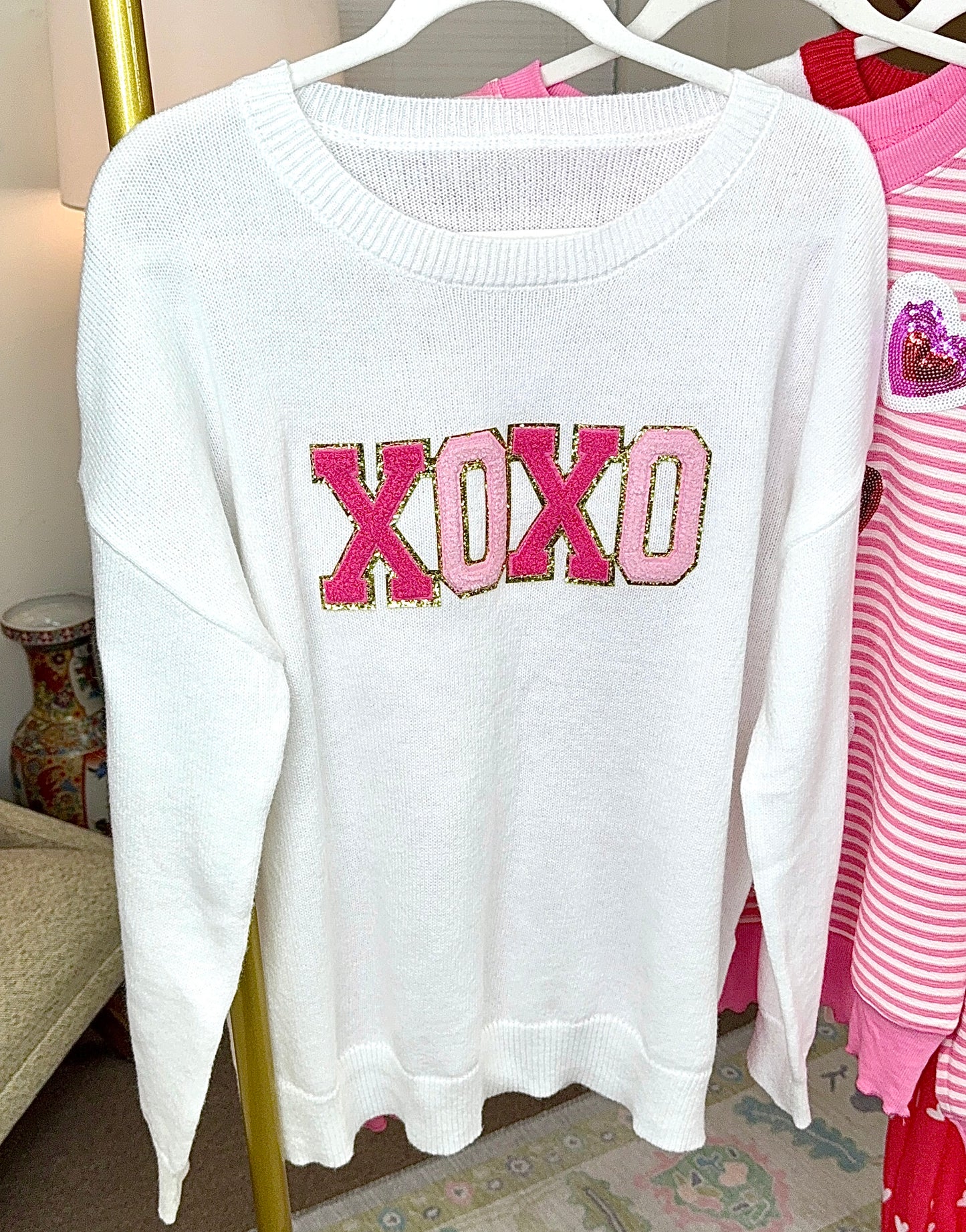 Cream XOXO Patch Sweater