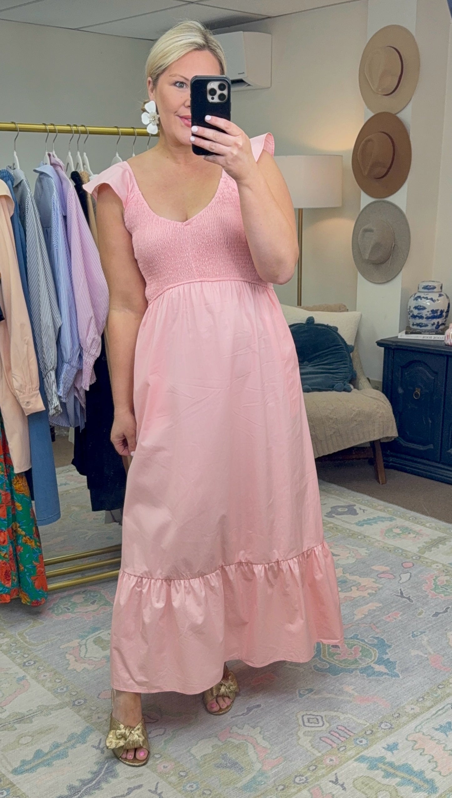**More Colors** Makes Me Wonder Smocked Flutter Sleeve Maxi Dress