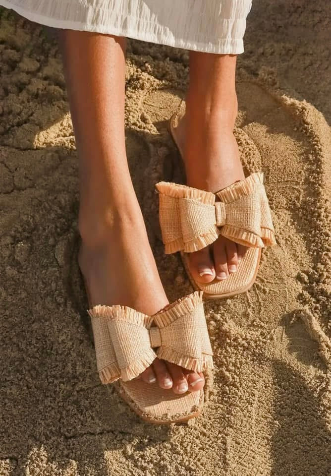 MORE COLORS Raffia Bow Slide Sandals