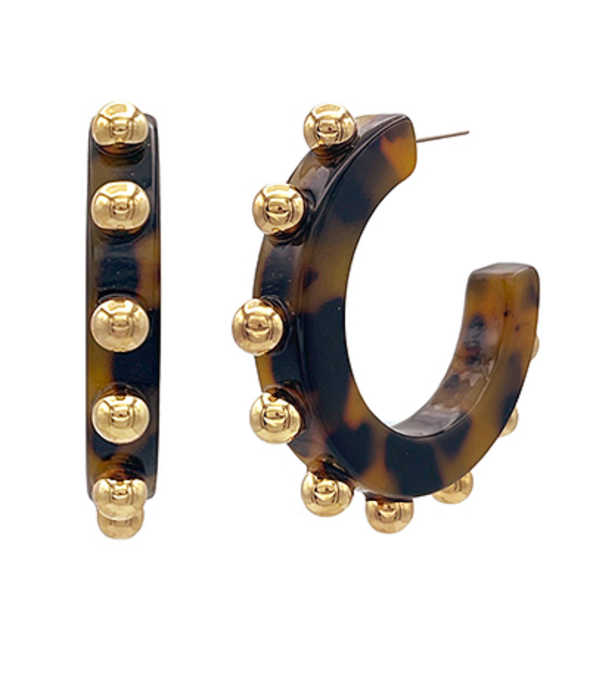 Uptown Energy Studded Tortoise Resin Hoop Earrings