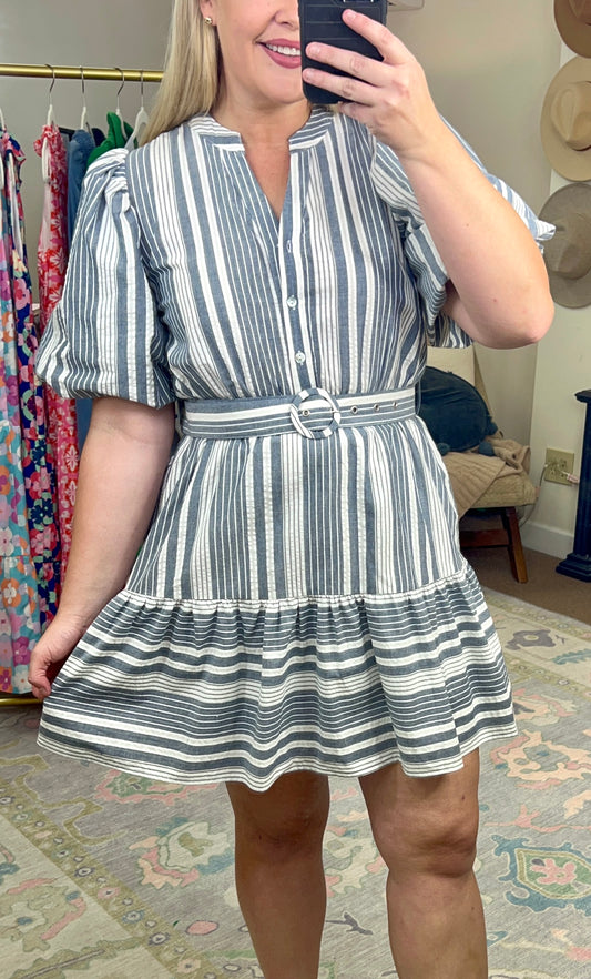 ENTRO: Memories Of Us Stripe Puff Sleeve Mini Dress