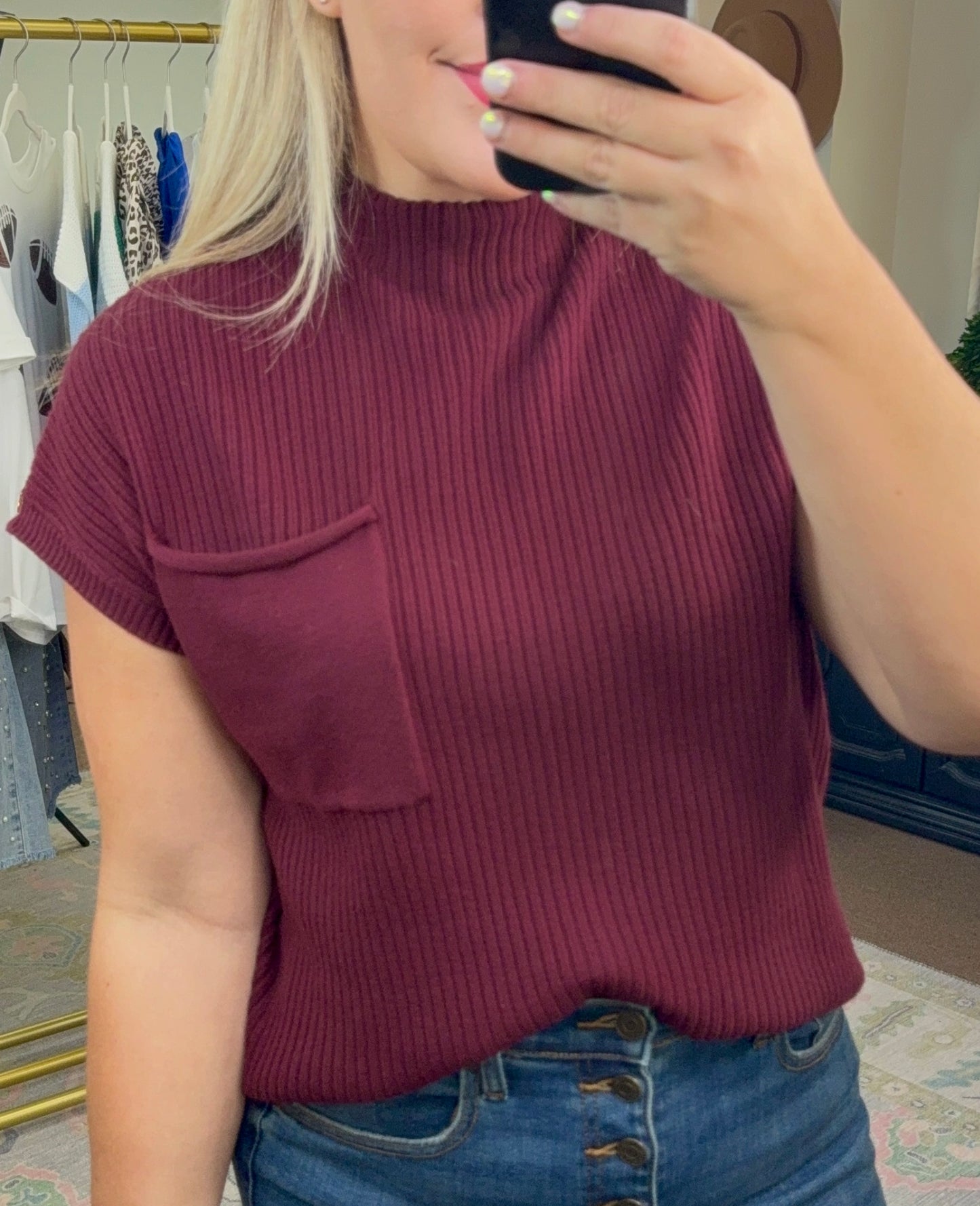 True Story Ribbed Knit Mock Neck Top