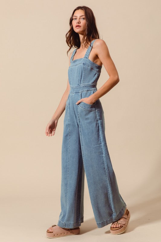 Night in Nashville Wide Leg Denim Jumpsuit