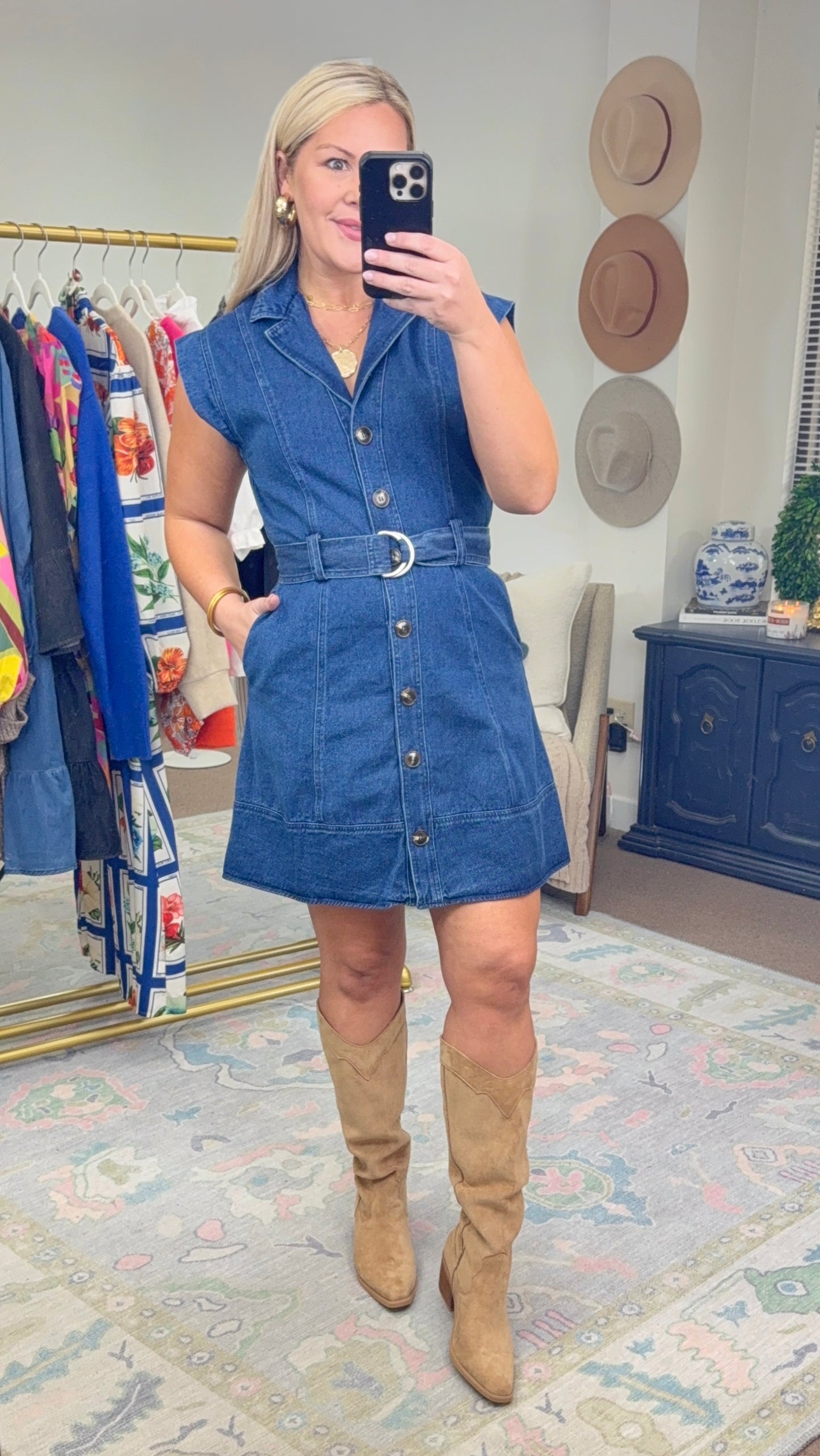 Dream in Denim Belted Shirt Dress