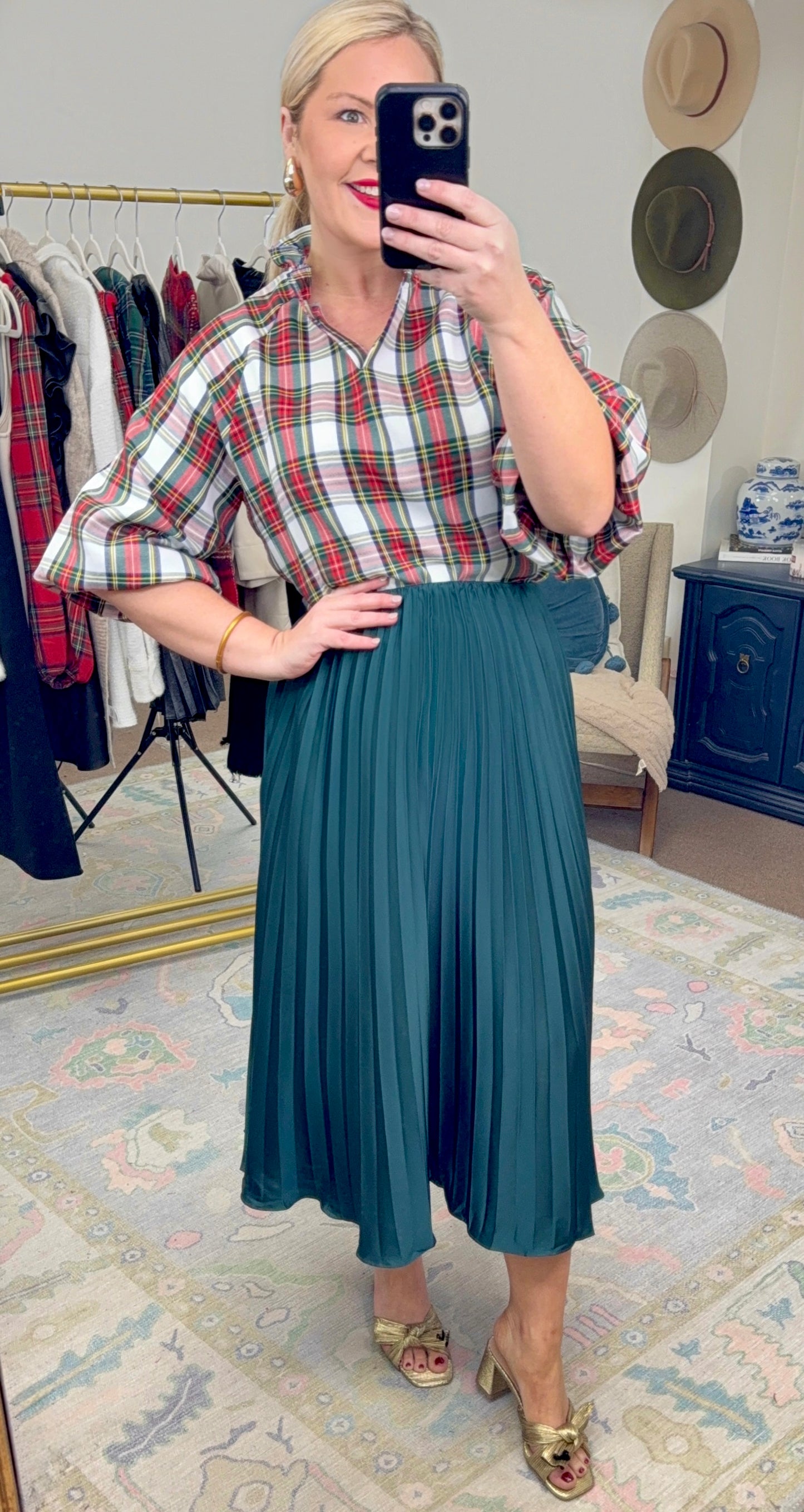 Holiday Heritage Tartan Ruffle Neck Blouse