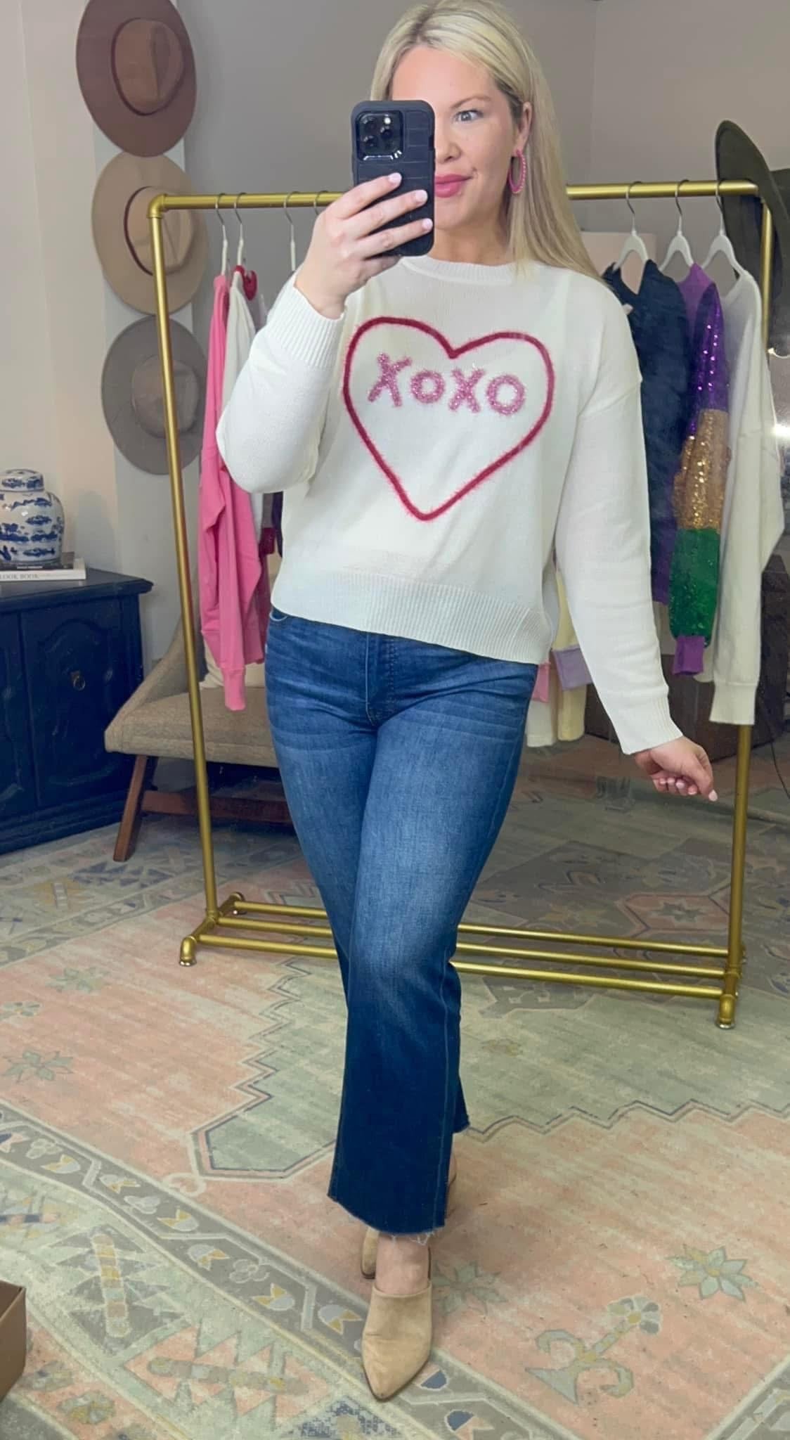 XOXO Heart Puff Script Sweater