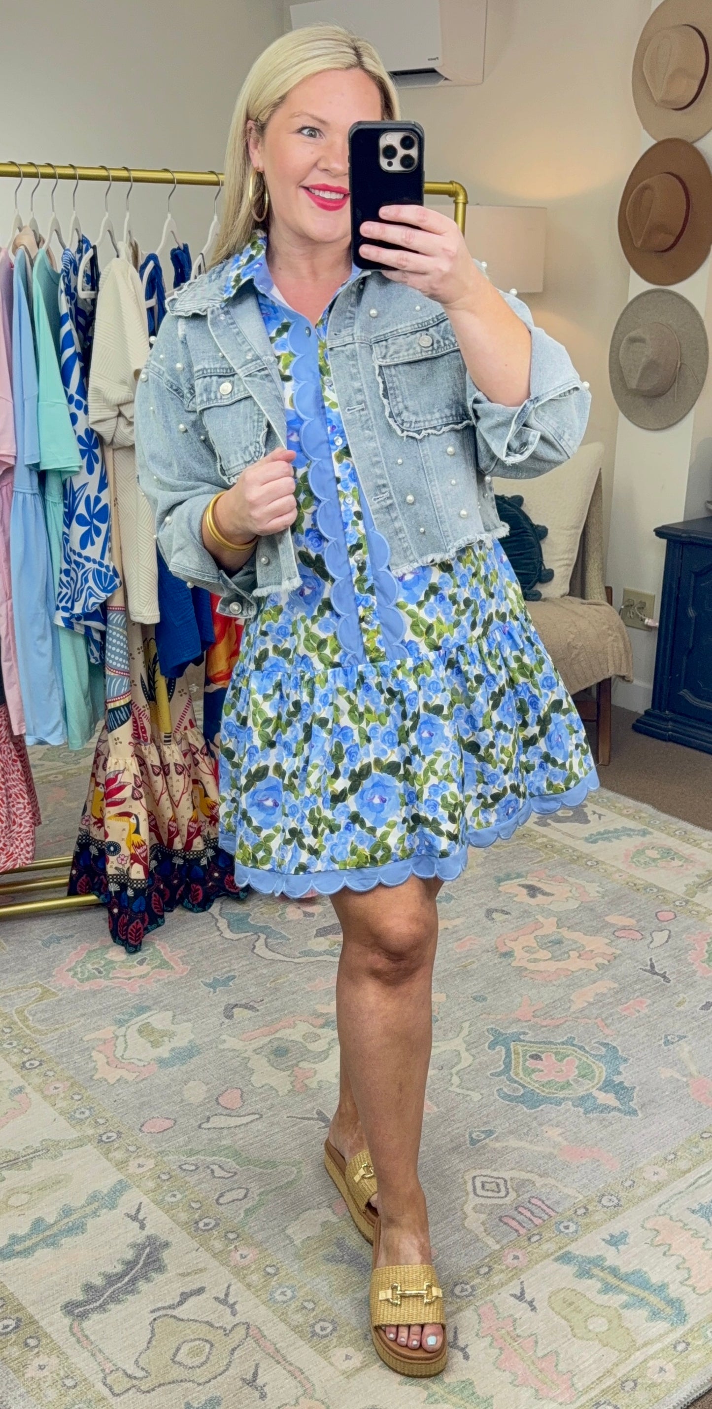 Sweet Gal Scallop Pearl Embellished Denim Jacket