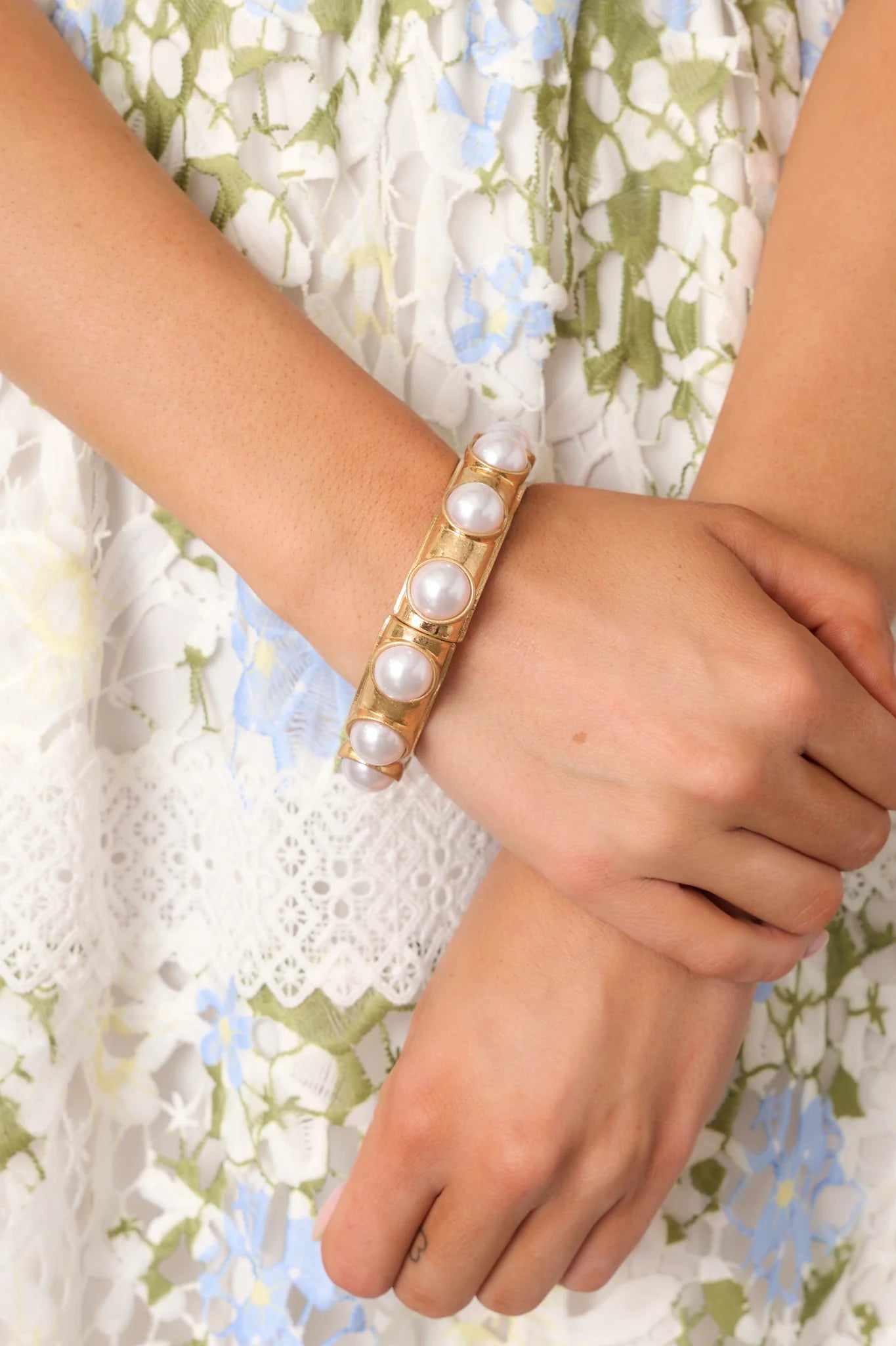 ✨RESTOCKED✨ Not a Moment Too Soon Gold Pearl Statement Bangle