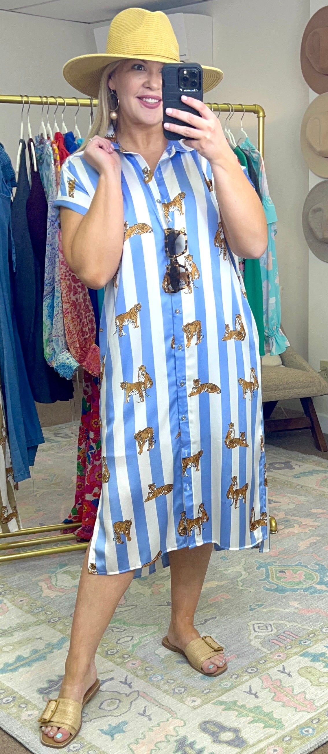 Stripe Tiger Midi Shirt Dress