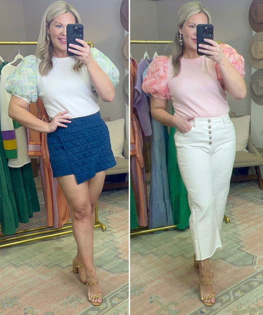 ENTRO: Weaved Puff Sleeve Top