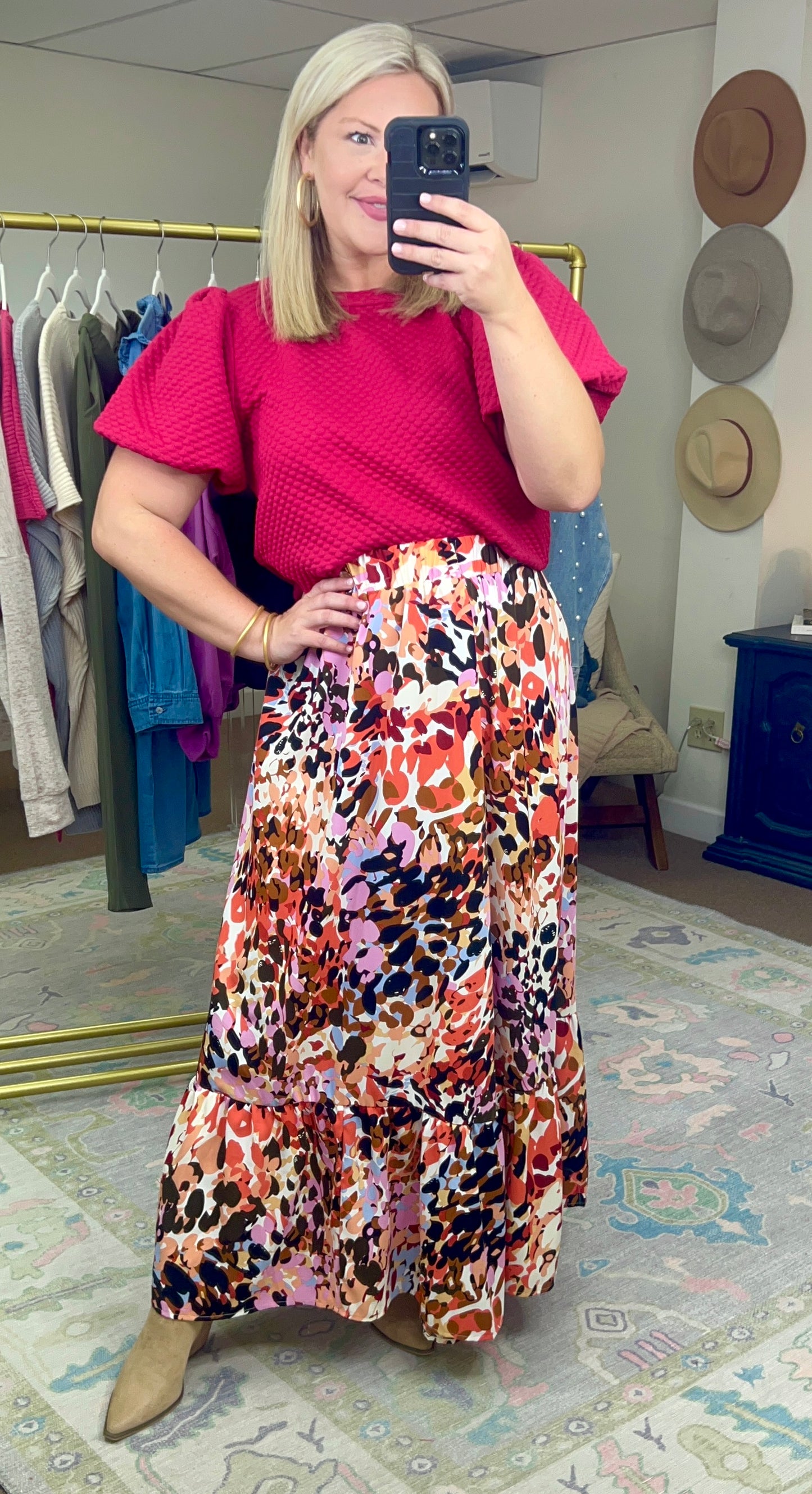 Abstract Leopard Midi Skirt