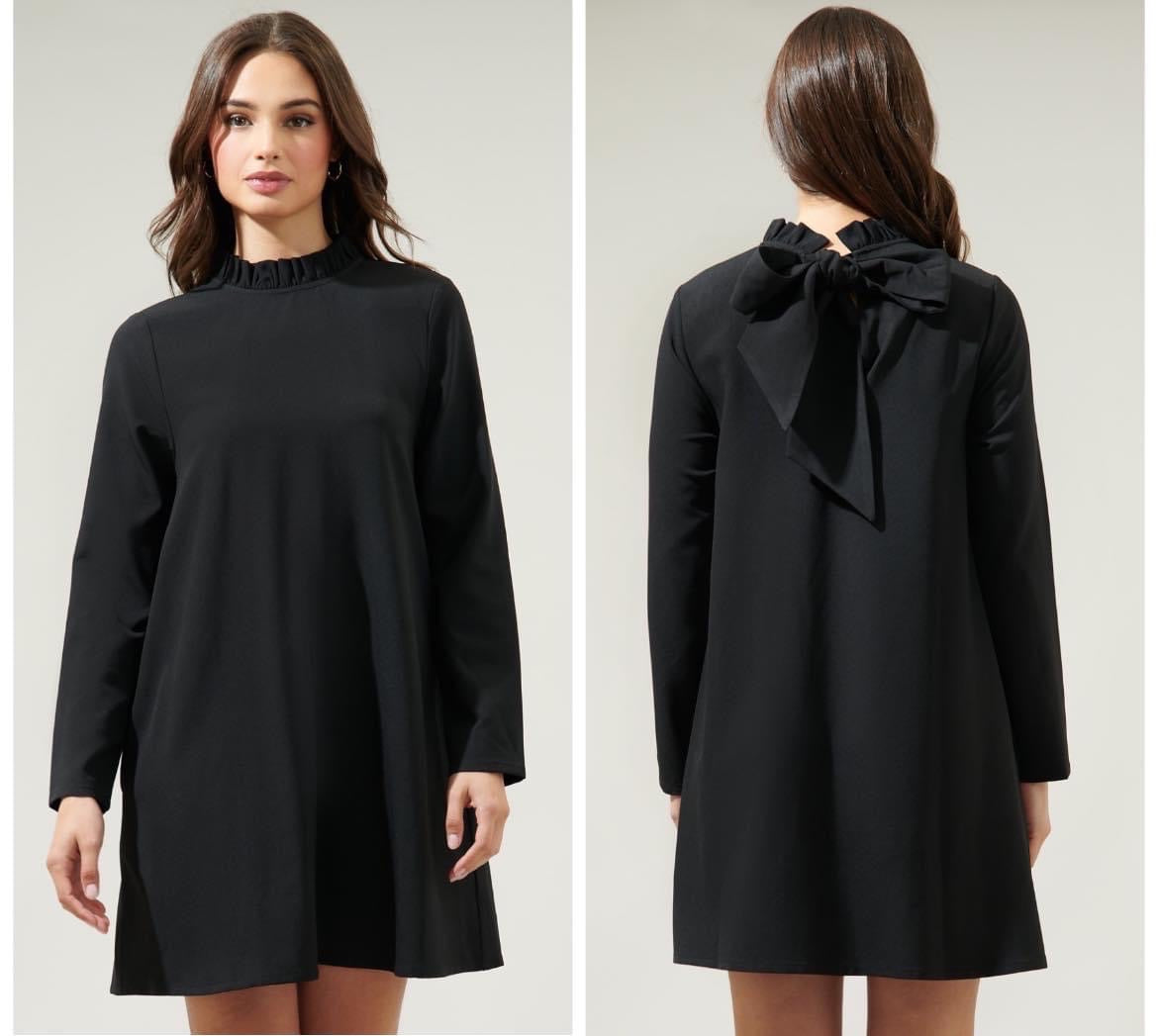 Bow Back Ruffle Neck Dress