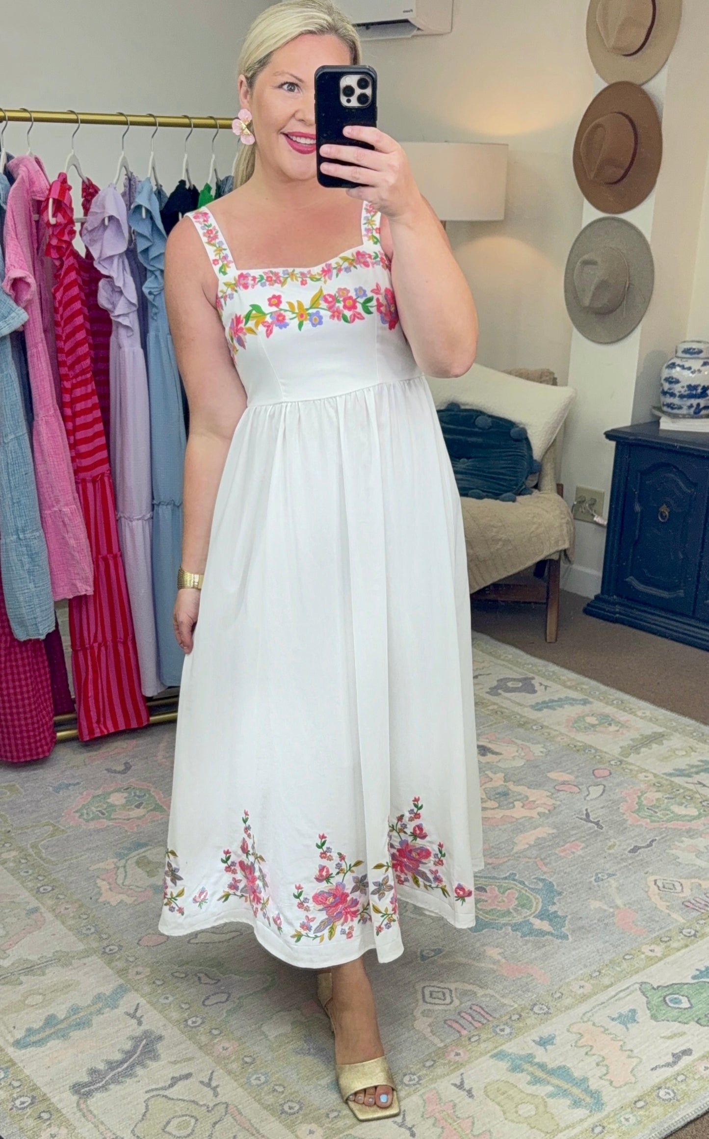Simple Pleasures Linen Embroidered Fit and Flare Dress