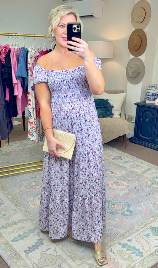 Love Story Floral Print Smocked Dress