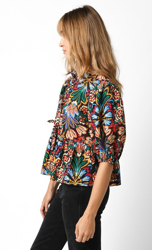You Alone Print Poplin Knot Blouse