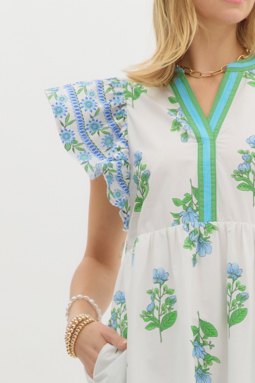 I Do Declare Printed Flutter Sleeve Midi Dress