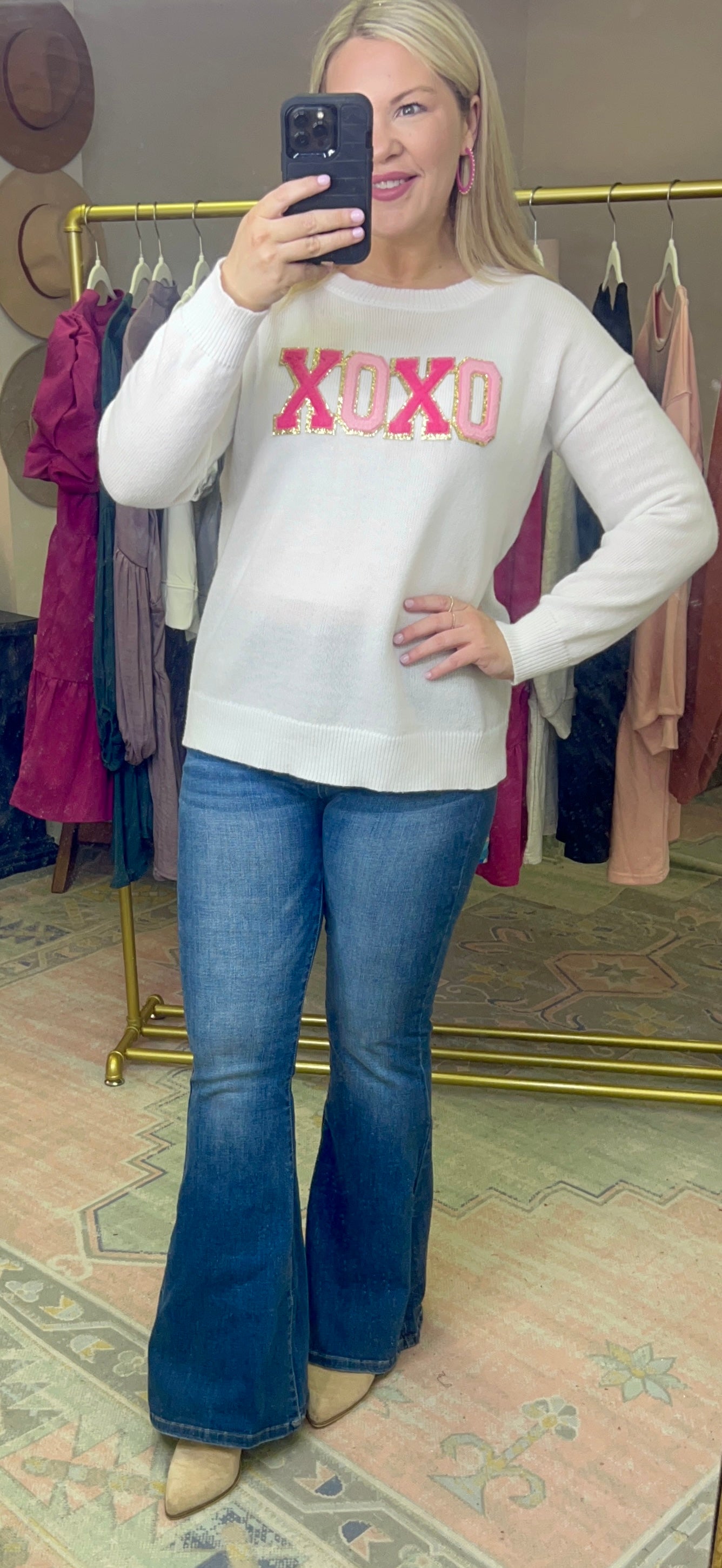 Cream XOXO Patch Sweater