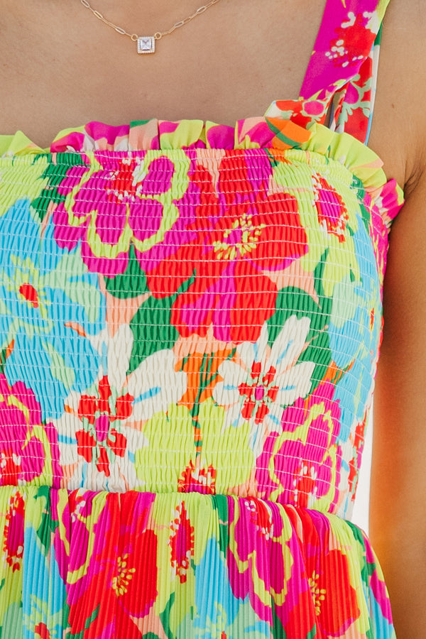 Twirls in Tulum Pleated Tiered Tie Strap Midi Dress