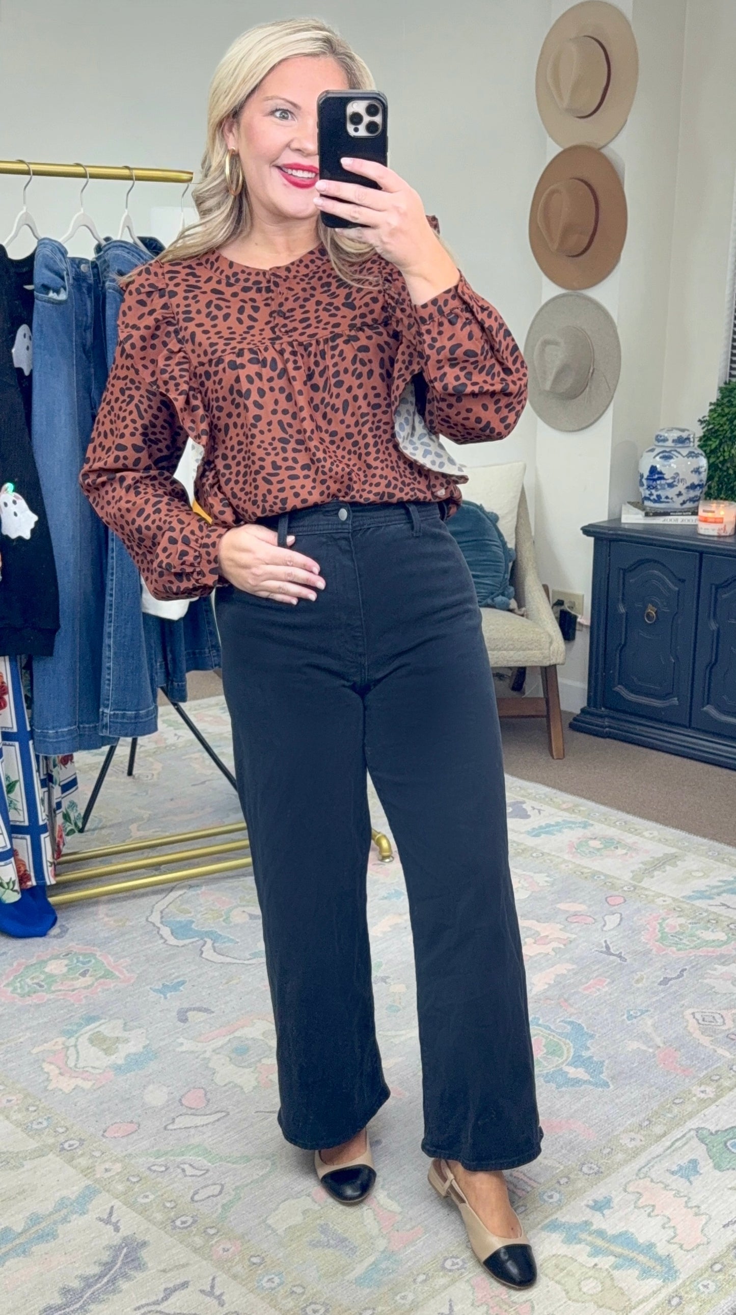 Haute Spot Print Ruffle Blouse