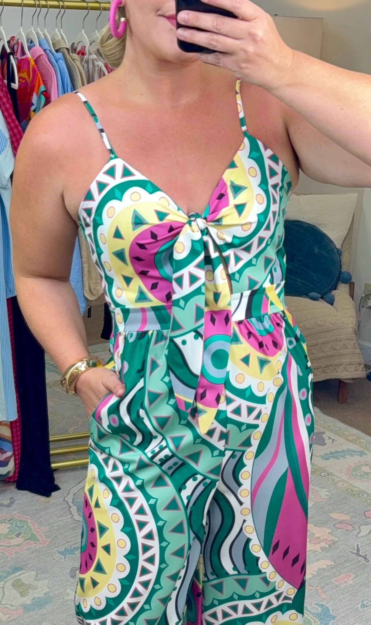 Kaleidoscope Views Abstract Print Wide Leg Jumpsuit