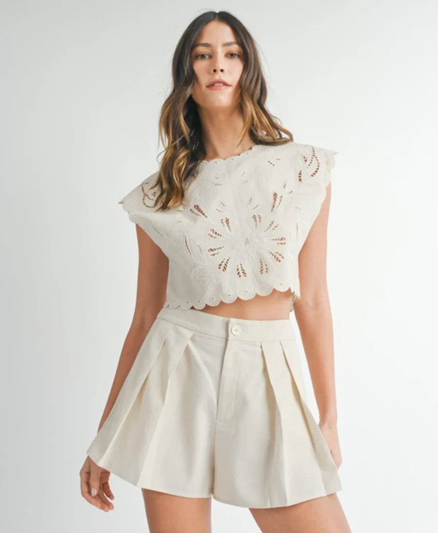 Amalfi Coast Embroidered Linen Short Set