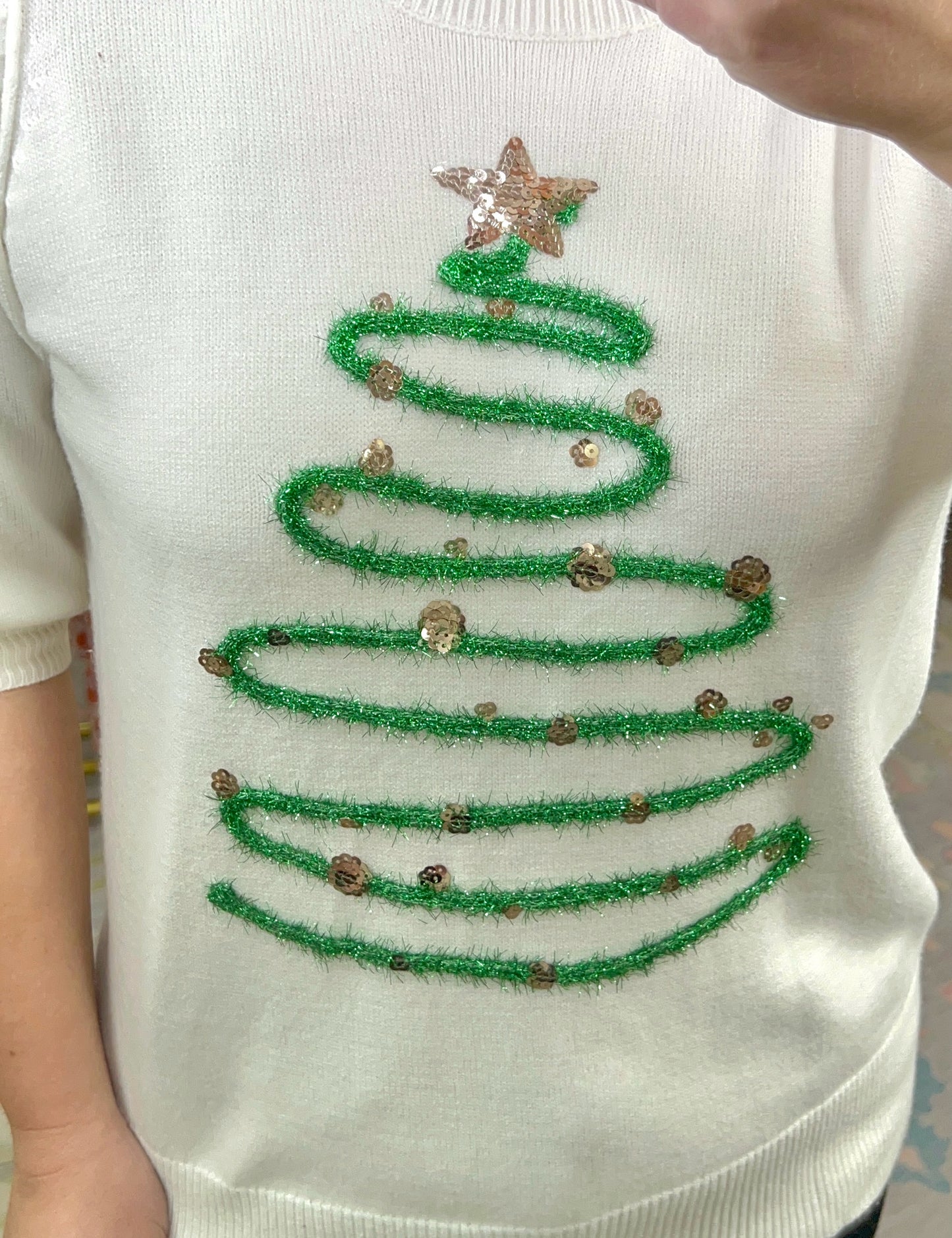 Around The Tree Tinsel Puff Sleeve Sweater