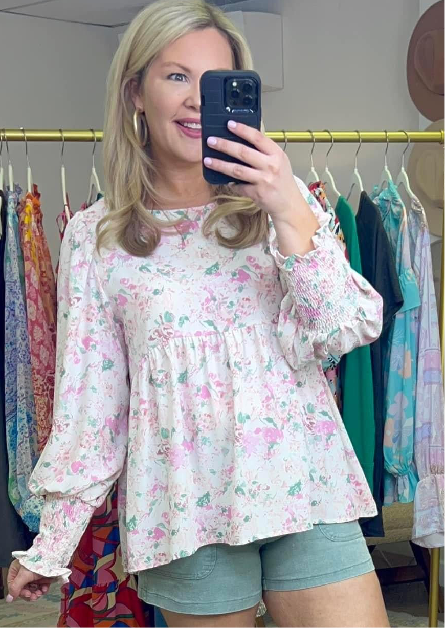 Watercolor Floral Print Baby Doll Top