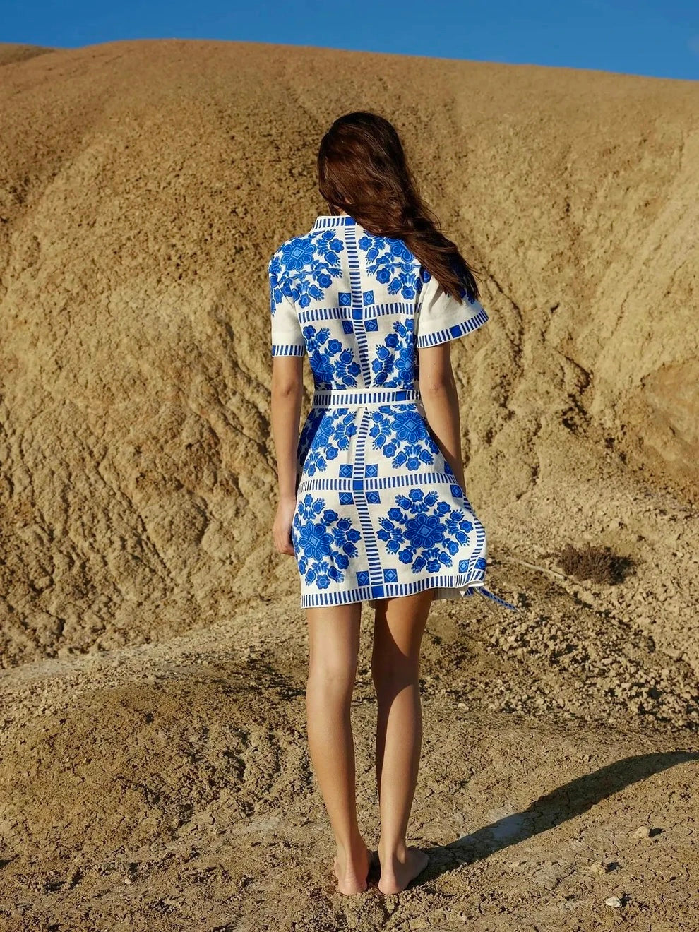 Moroccan Moments Blue Print Sash Dress