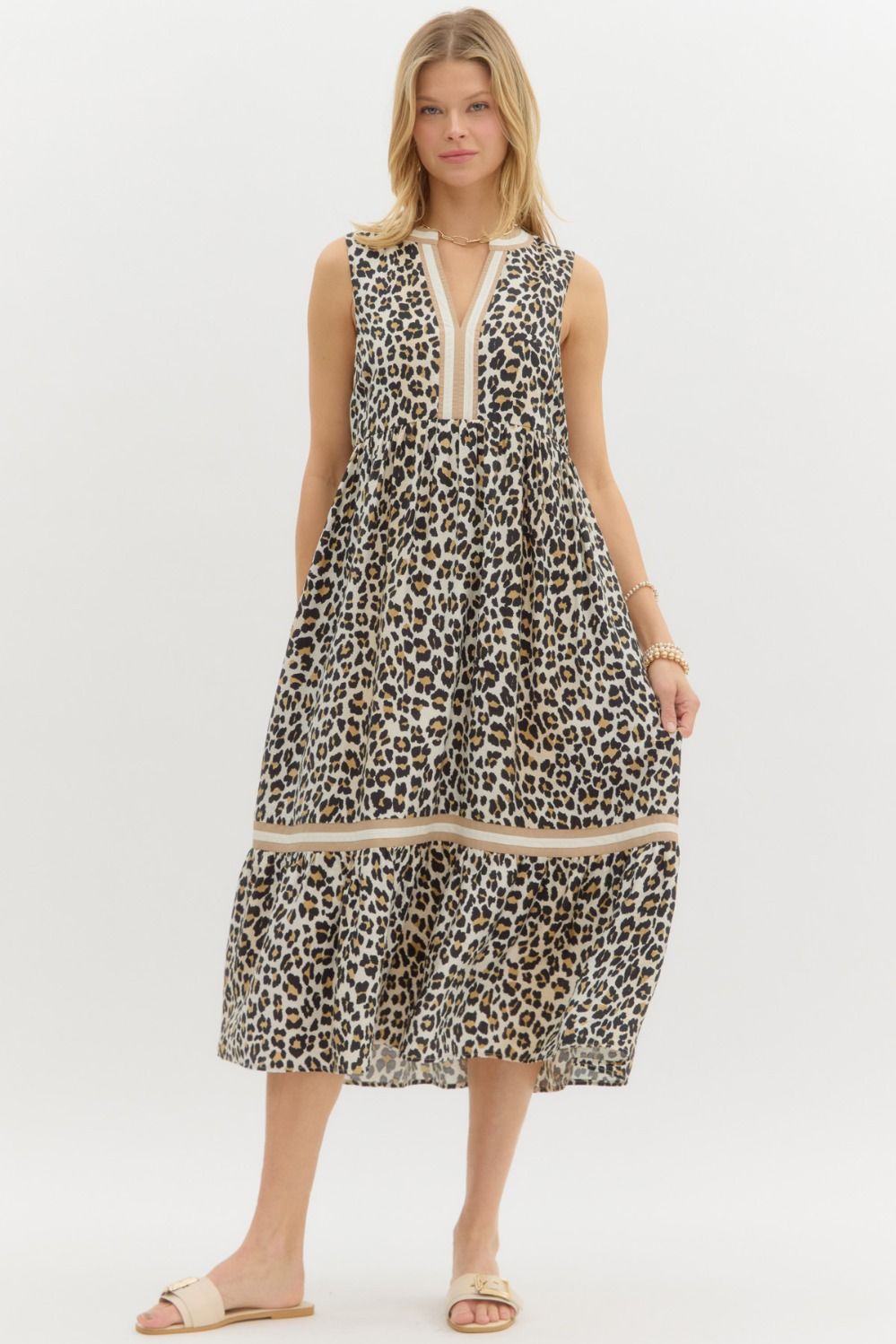 Present Moment Leopard Print Midi Dress