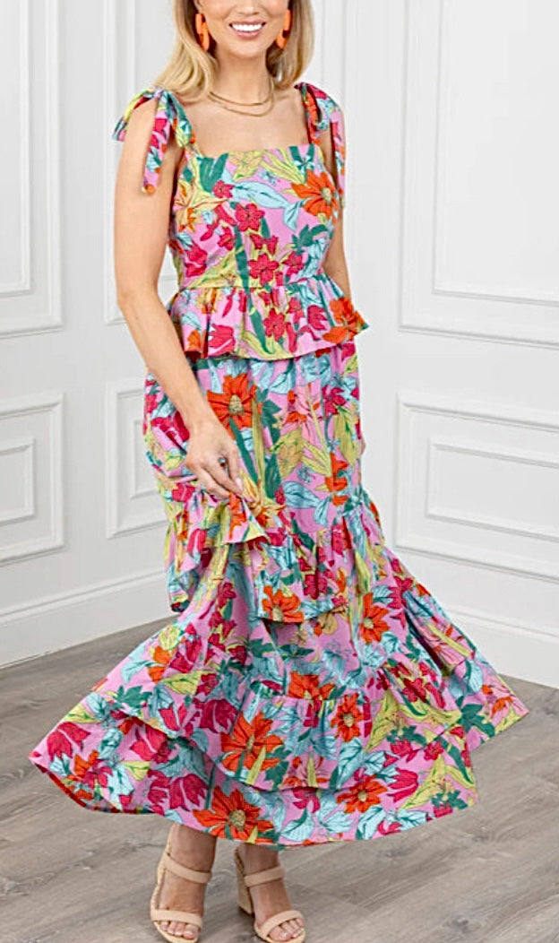 Floral Print Ruffle Tier Maxi Dress