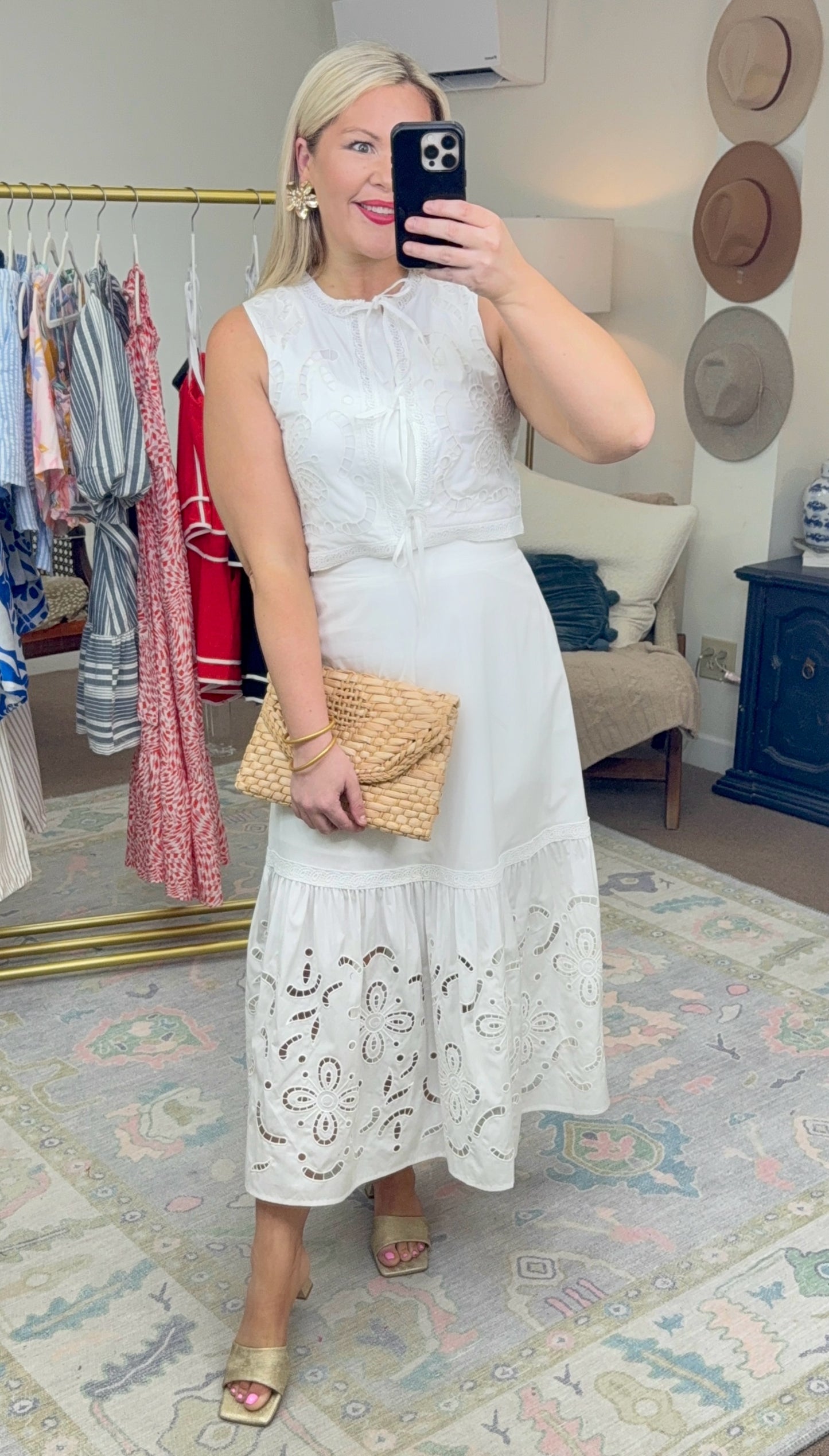 Moon River Embroidered Eyelet Flounce Skirt