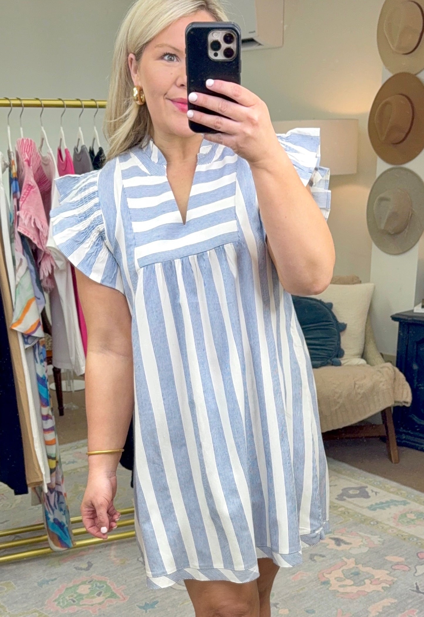 Wonderful Day Stripe Flutter Sleeve Dress