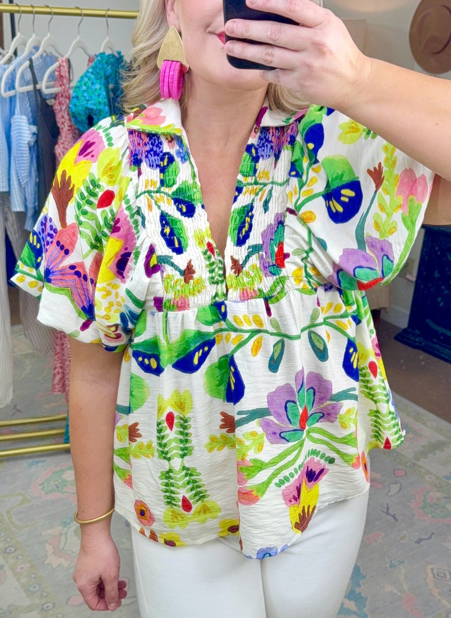 On a Whim Watercolor Print Blouse