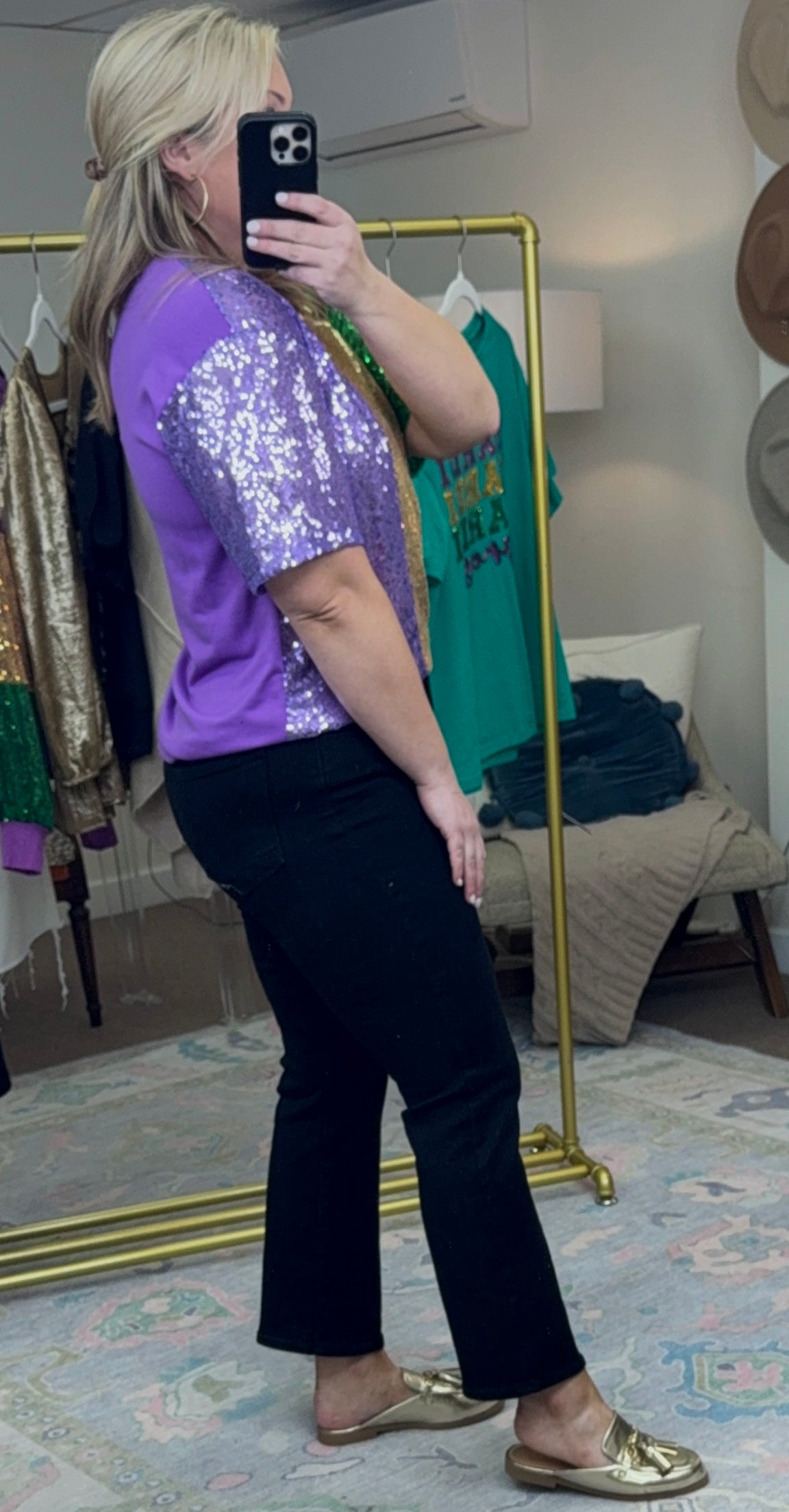 Mardi Gras Sequin Colorblock Slouchy Top