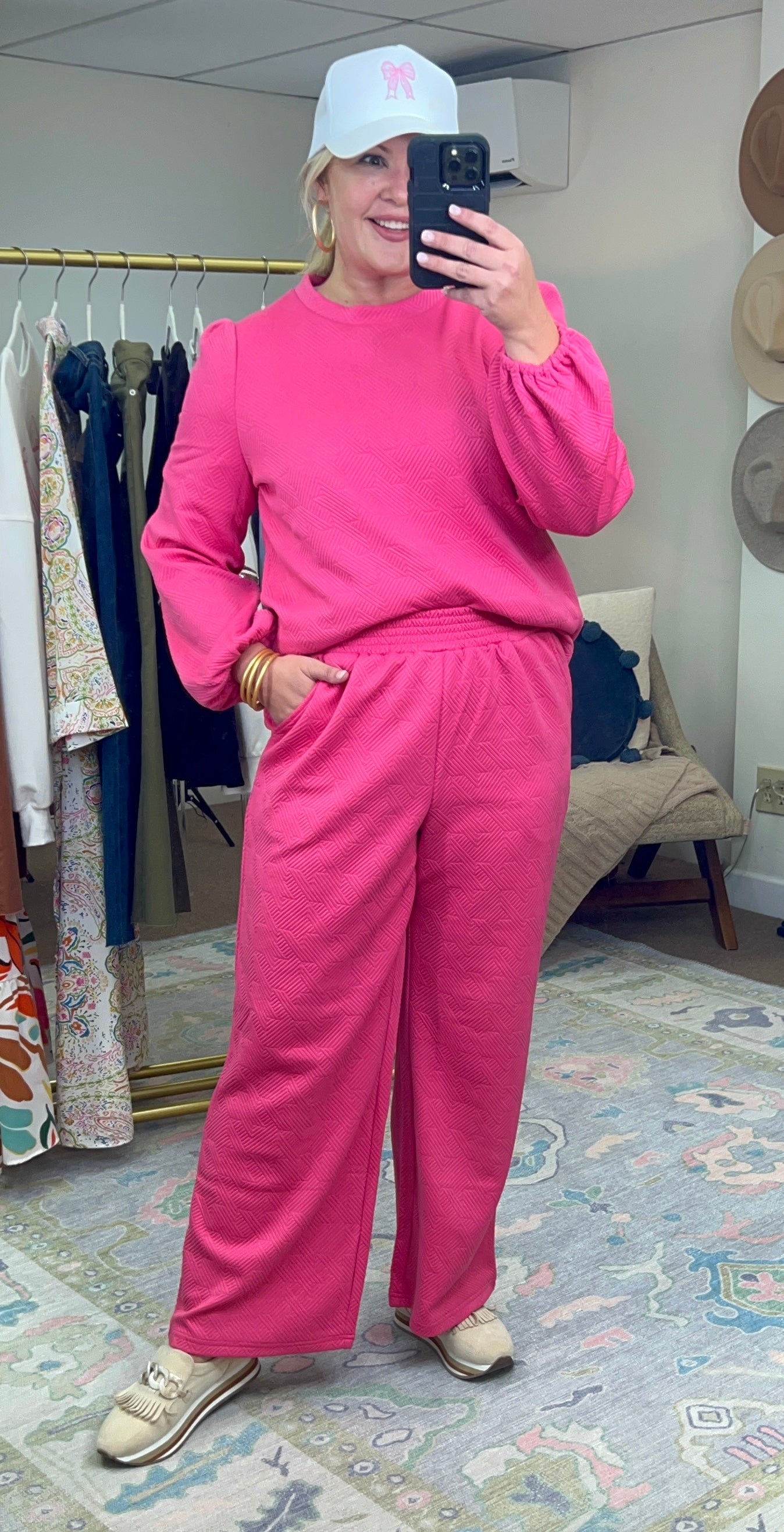 Kind Heart Textured Puff Sleeve Lounge Set