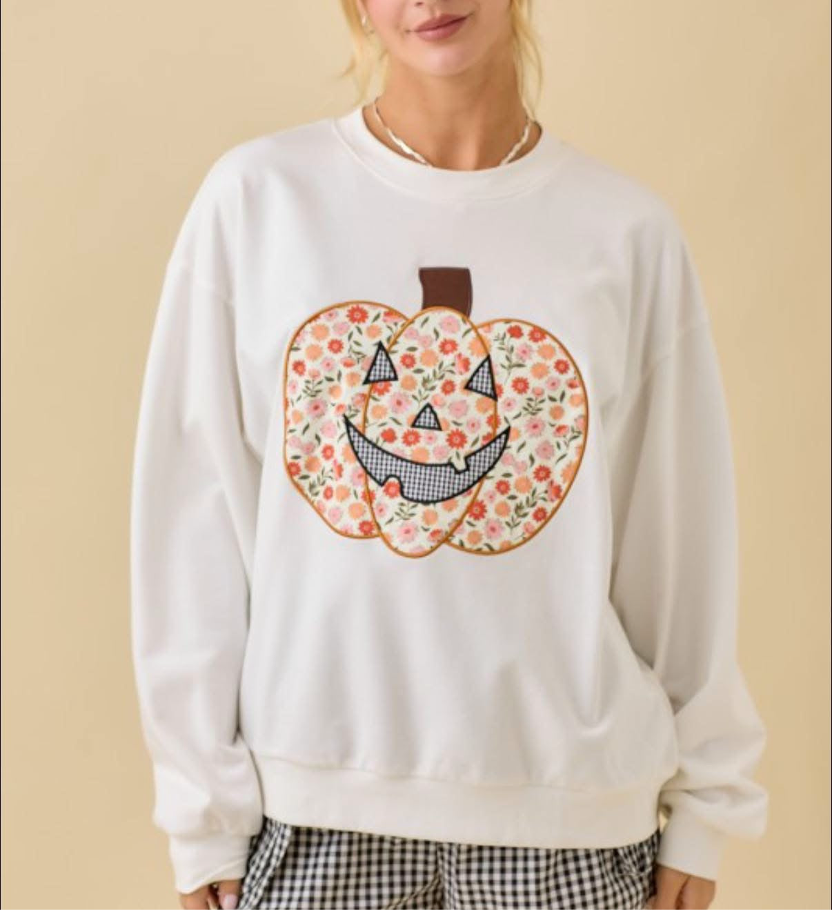 Harvest Hues Floral Pumpkin Patchwork Top