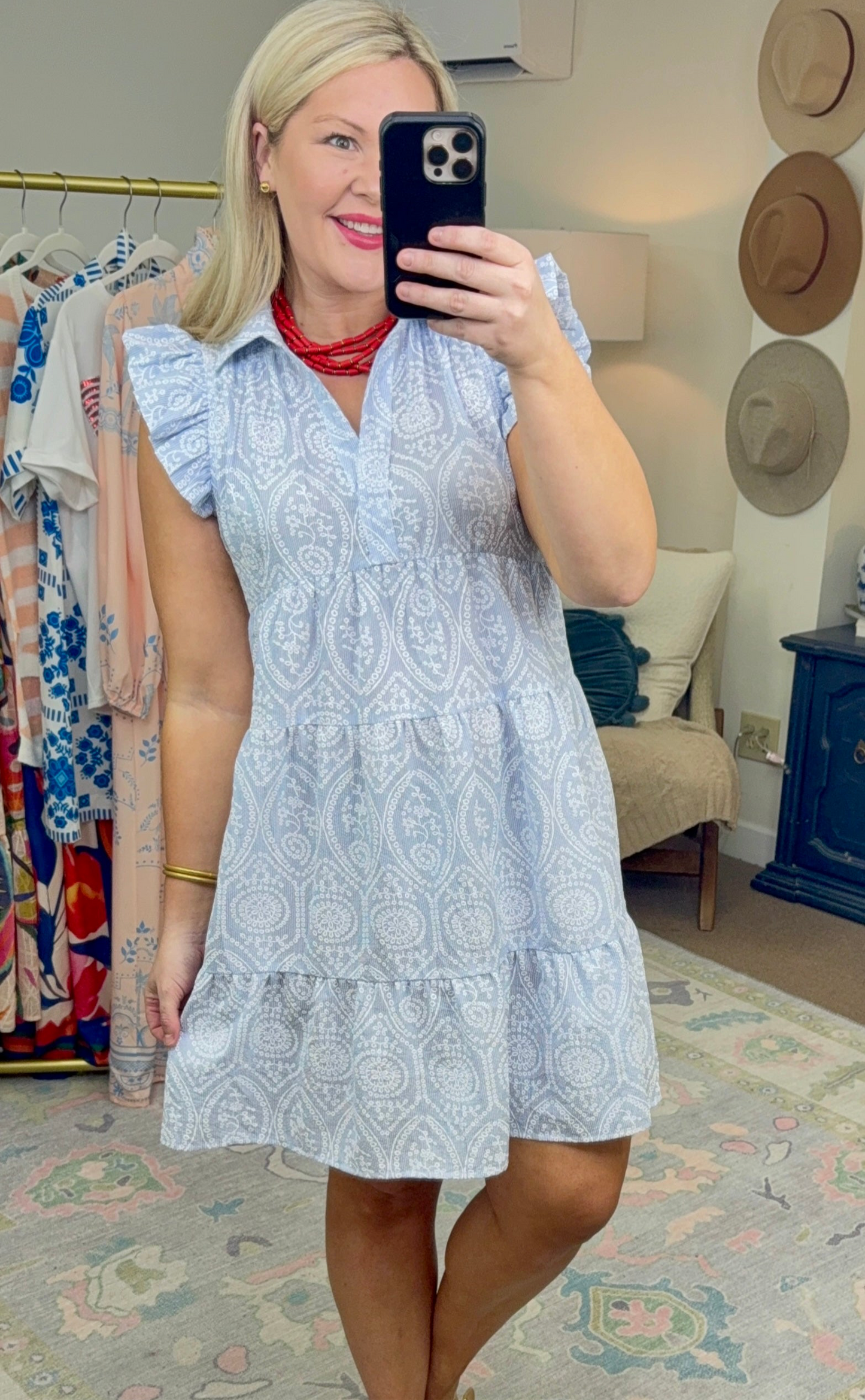 Always On Time Tiered Embroidered Dress