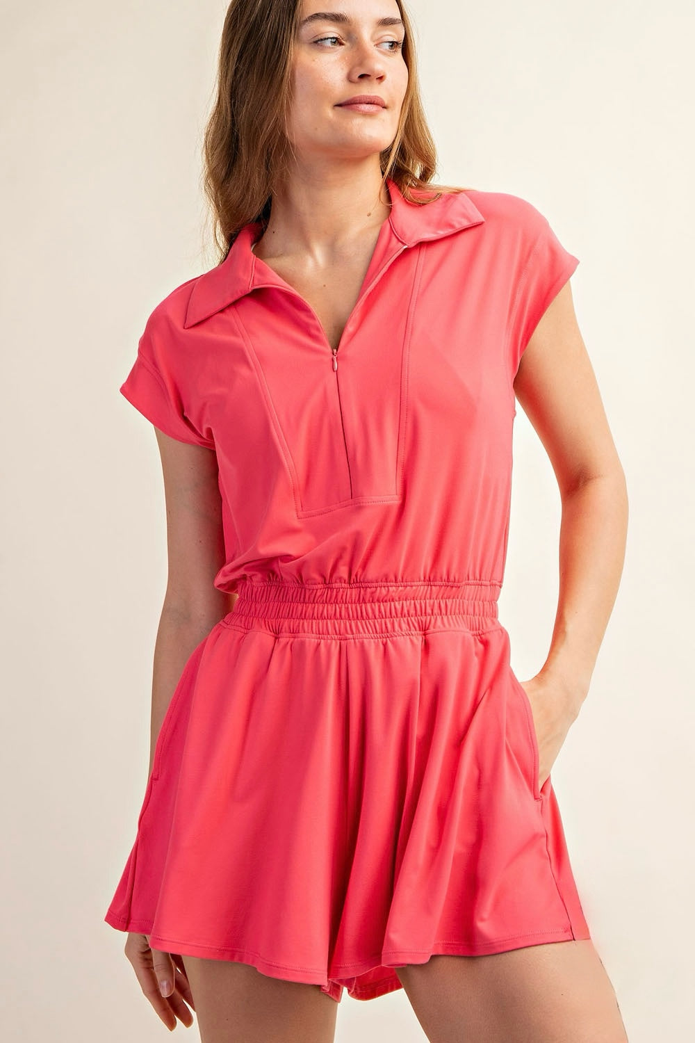 **MORE COLORS** Style and Sport Butter Soft Quarter Zip Athleisure Romper