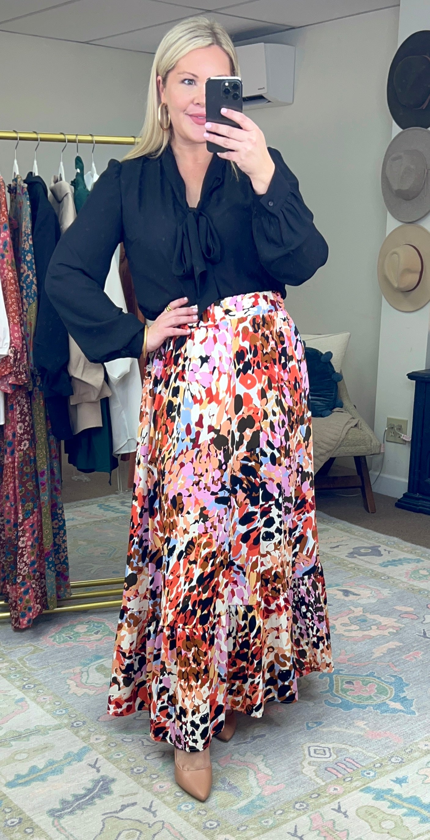 Abstract Leopard Midi Skirt