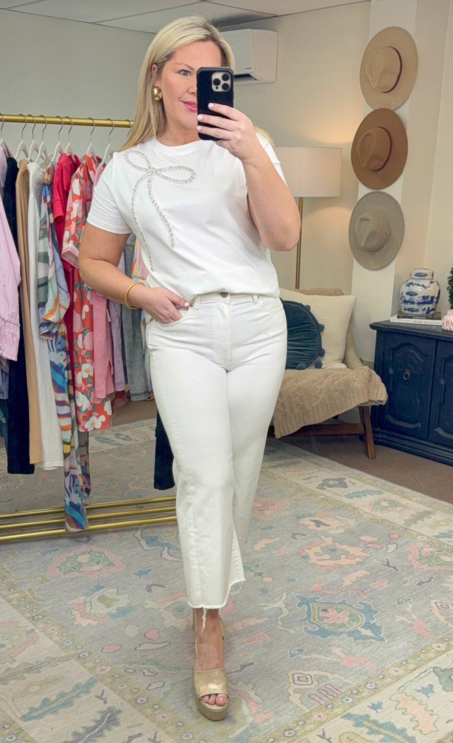 Laid Back Luxe Bow Embellished Tee