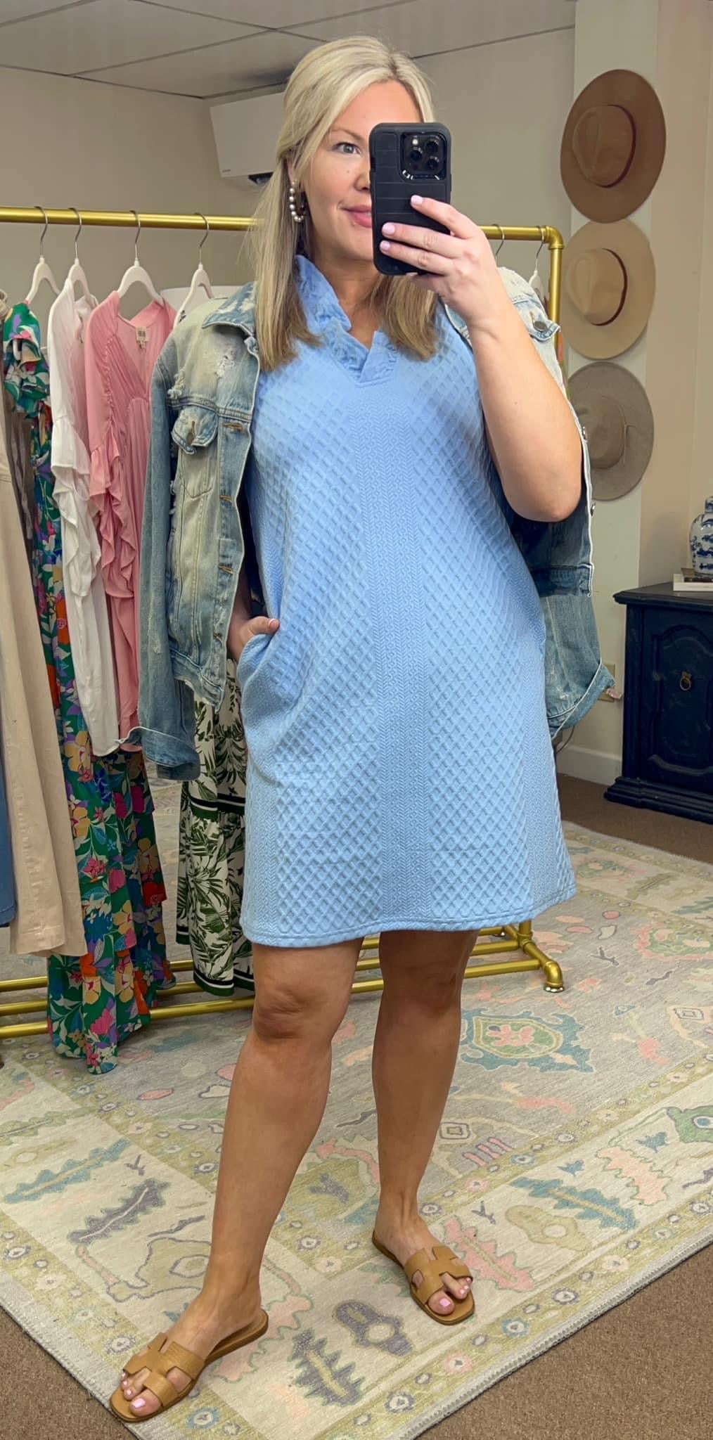 **MORE COLORS** Textured Ruffle Neck Dress
